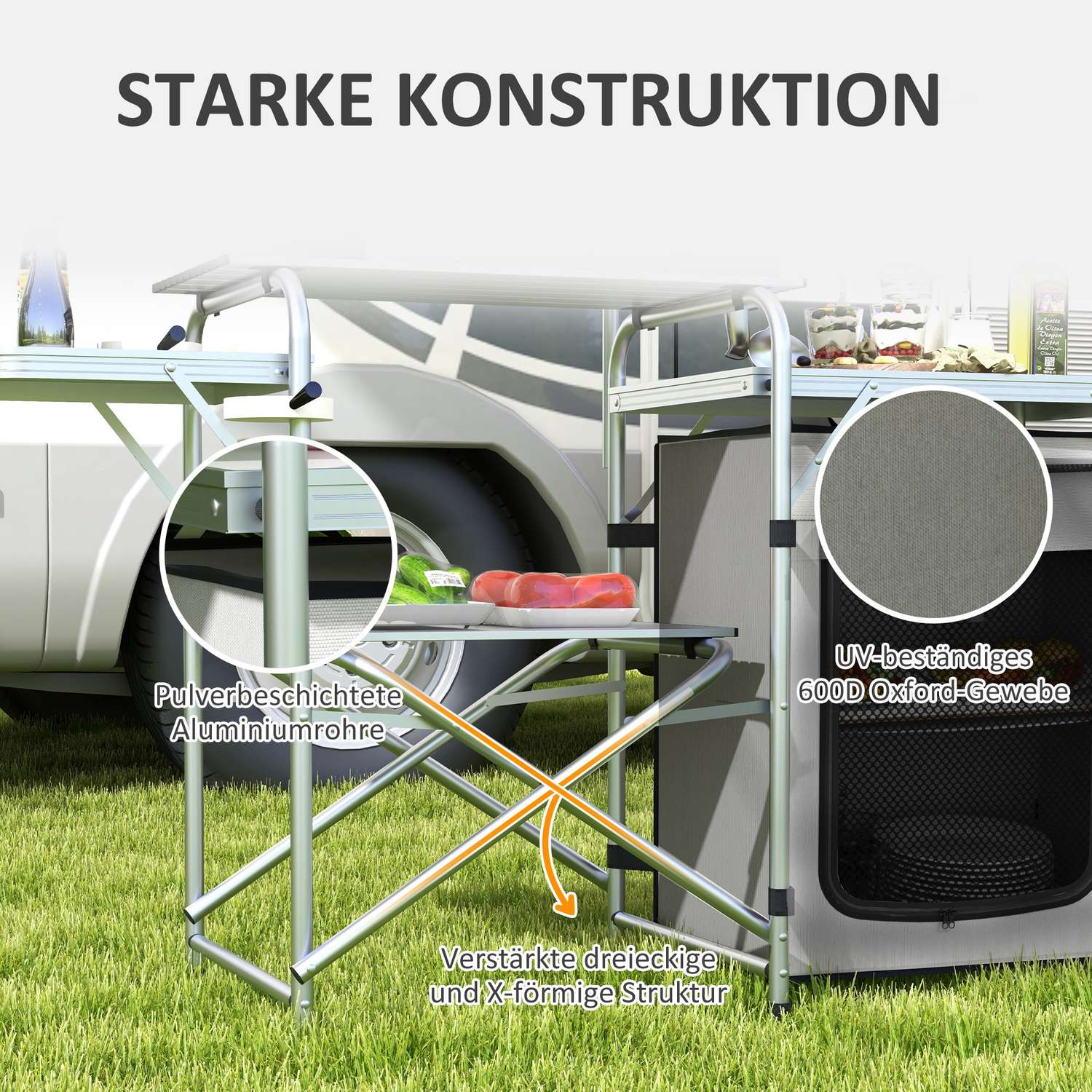 Utomhusfällbart campingkök med UV- och vindskydd
