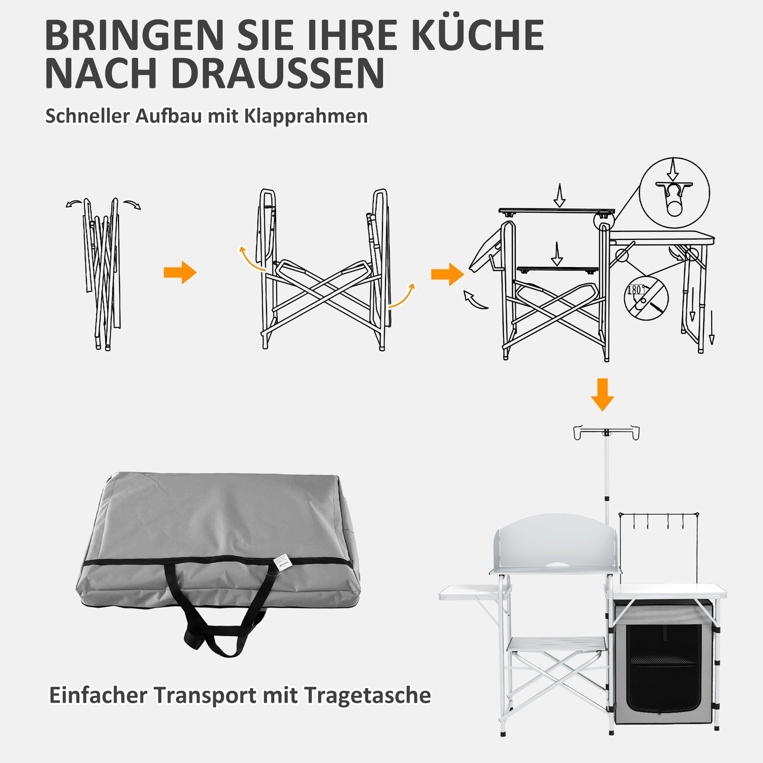 Utomhusfällbart campingkök med UV- och vindskydd