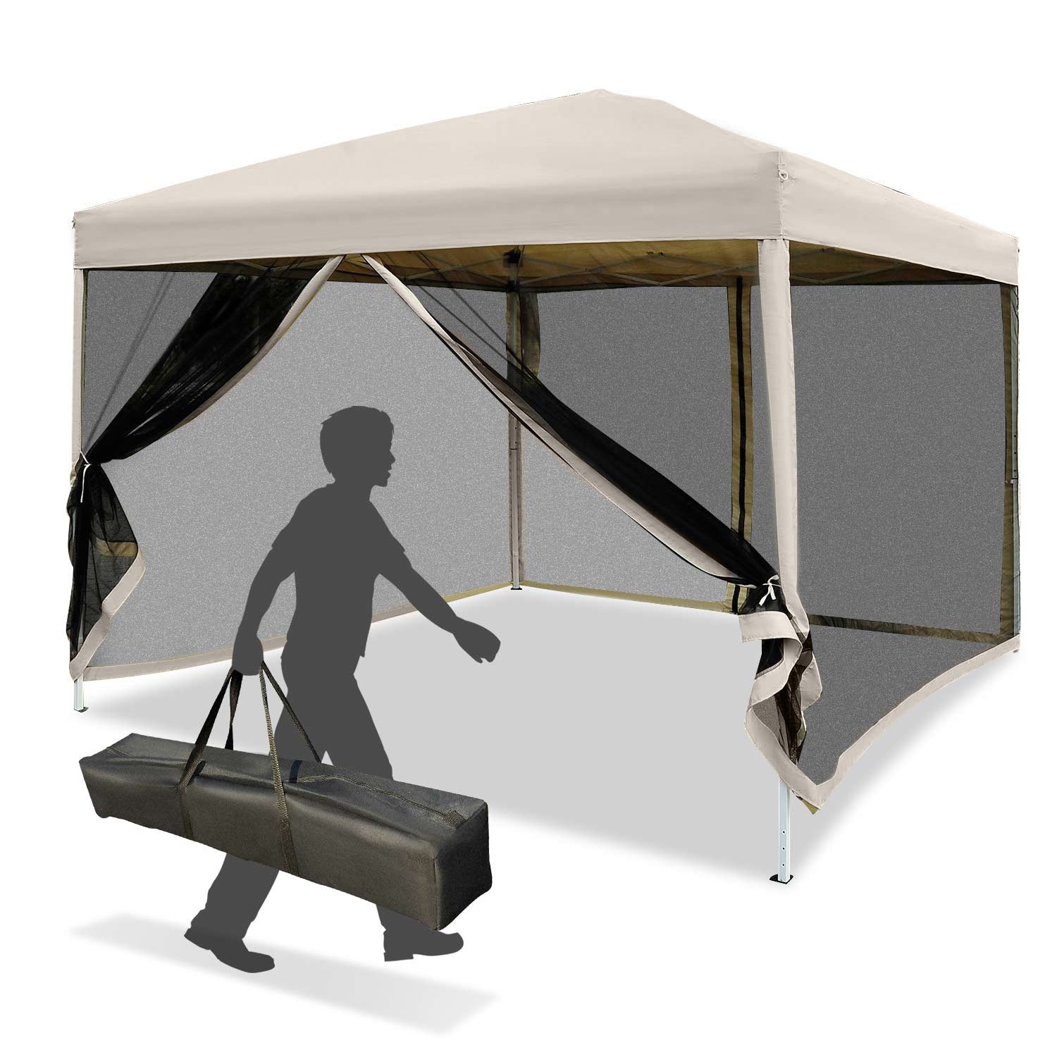 Hopfällbart Gazebo-tält med sidoväggar, Bärväska, 3x3M Beige