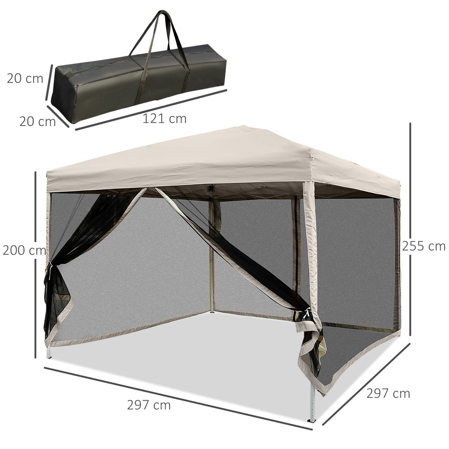 Hopfällbart Gazebo-tält med sidoväggar, Bärväska, 3x3M Beige