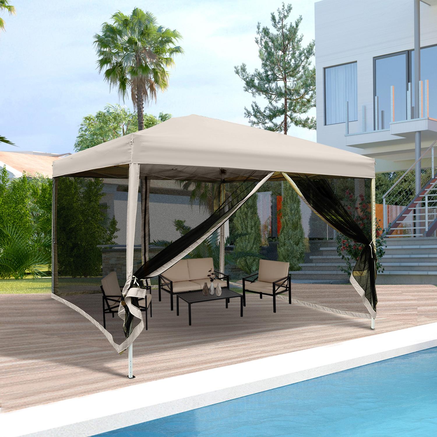 Hopfällbart Gazebo-tält med sidoväggar, Bärväska, 3x3M Beige