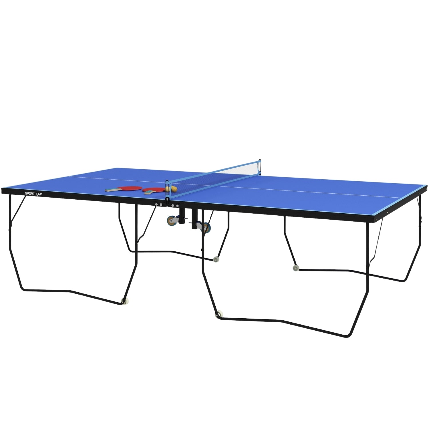 Hopfällbart bordtennisset utomhus med nät och hjul