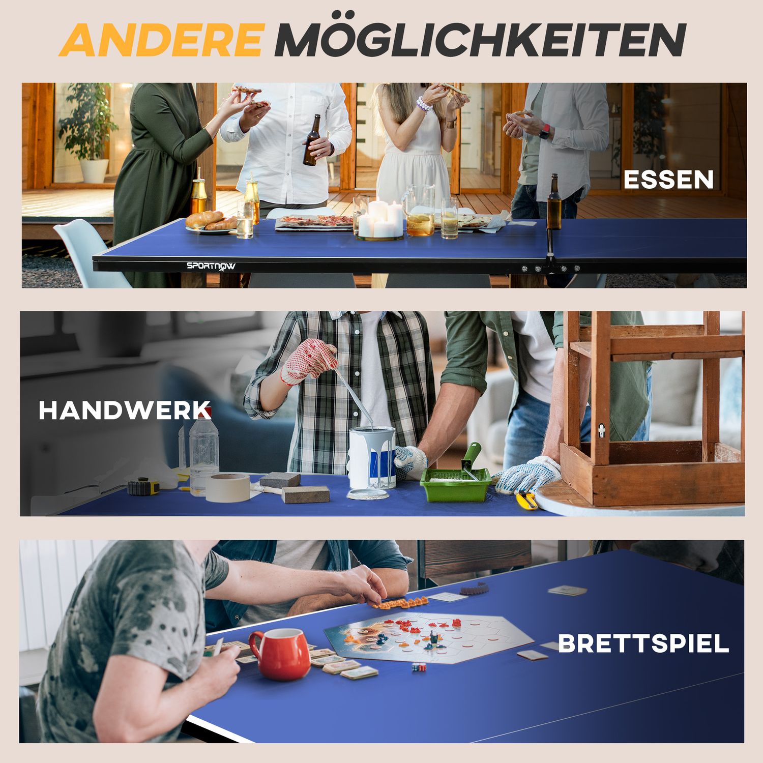 Hopfällbart bordtennisset utomhus med nät och hjul