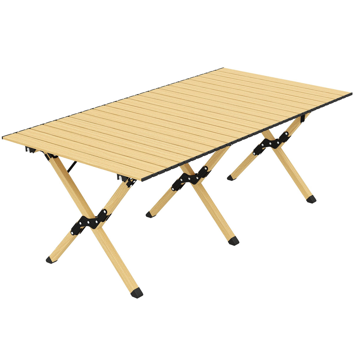 Sammenleggbart campingbord i aluminium, 117 x 60 cm, sammenleggbart med treutseende