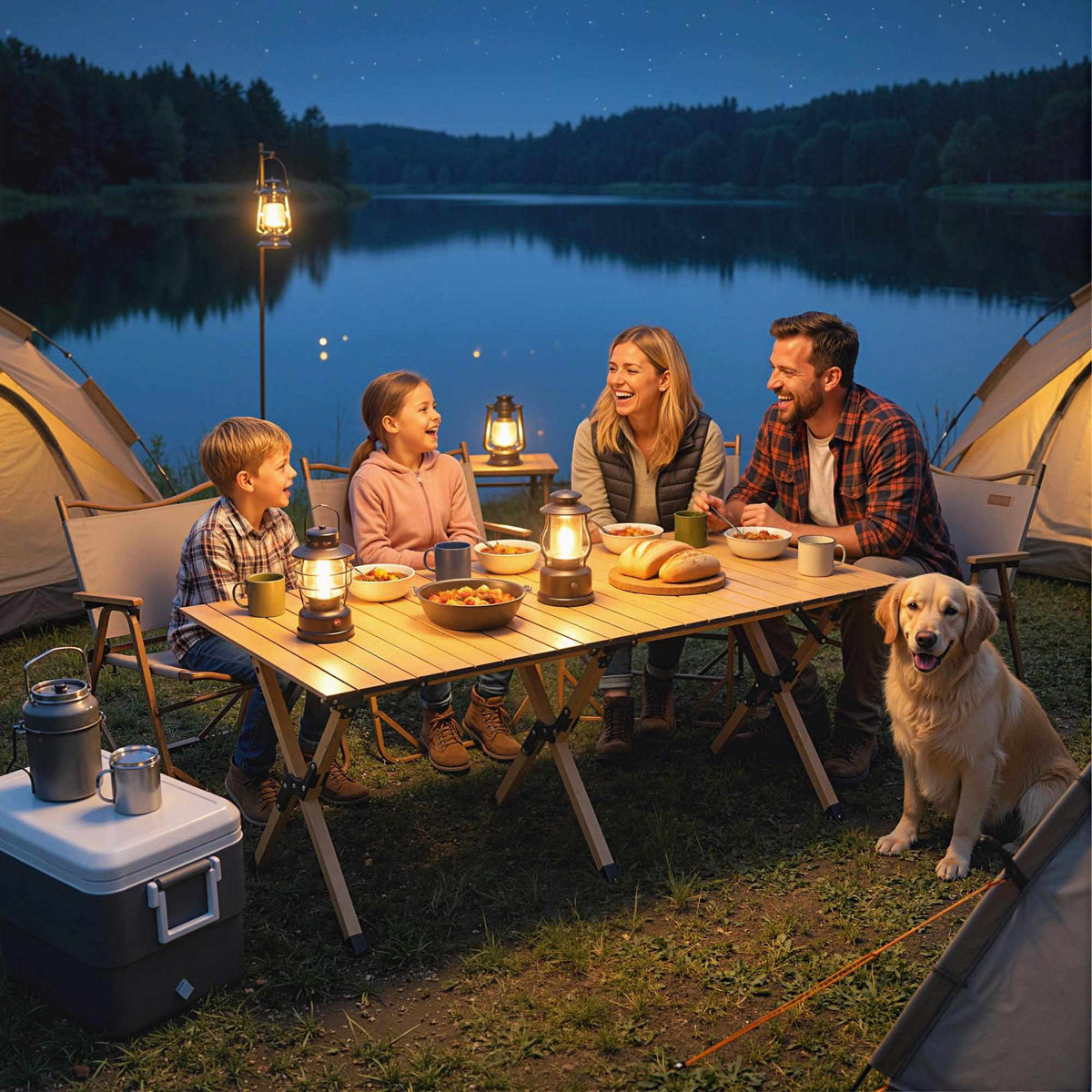 Sammenleggbart campingbord i aluminium, 117 x 60 cm, sammenleggbart med treutseende