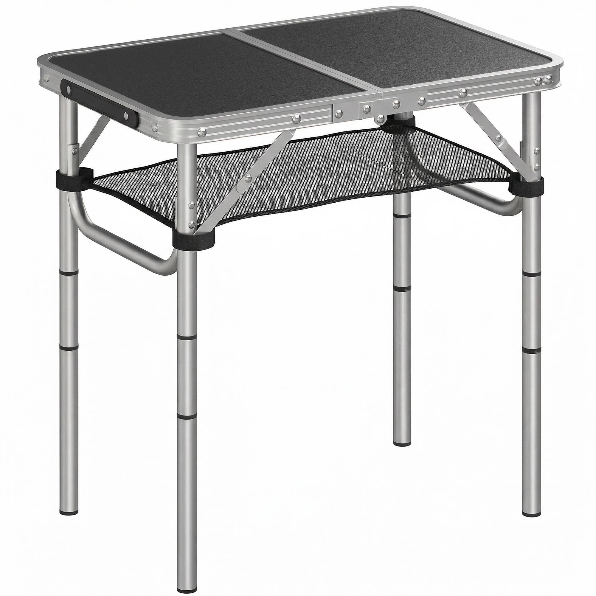 Hopfällbart campingbord med nät, justerbar höjd, aluminium
