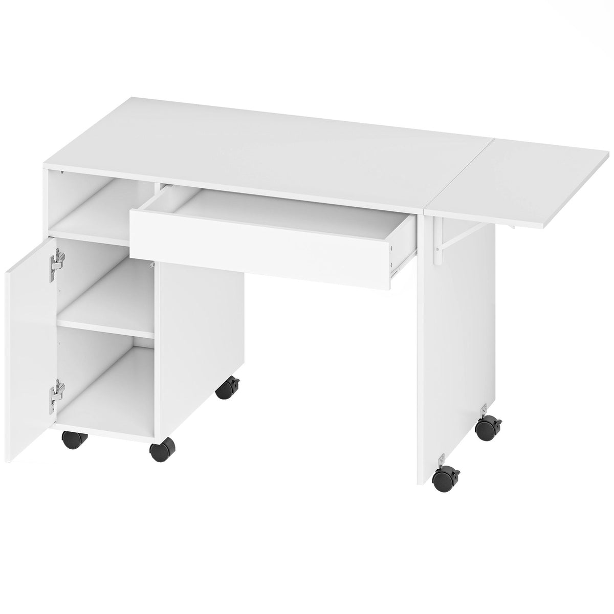 Sammenleggbart skrivebord med skap og skuff, hvitt
