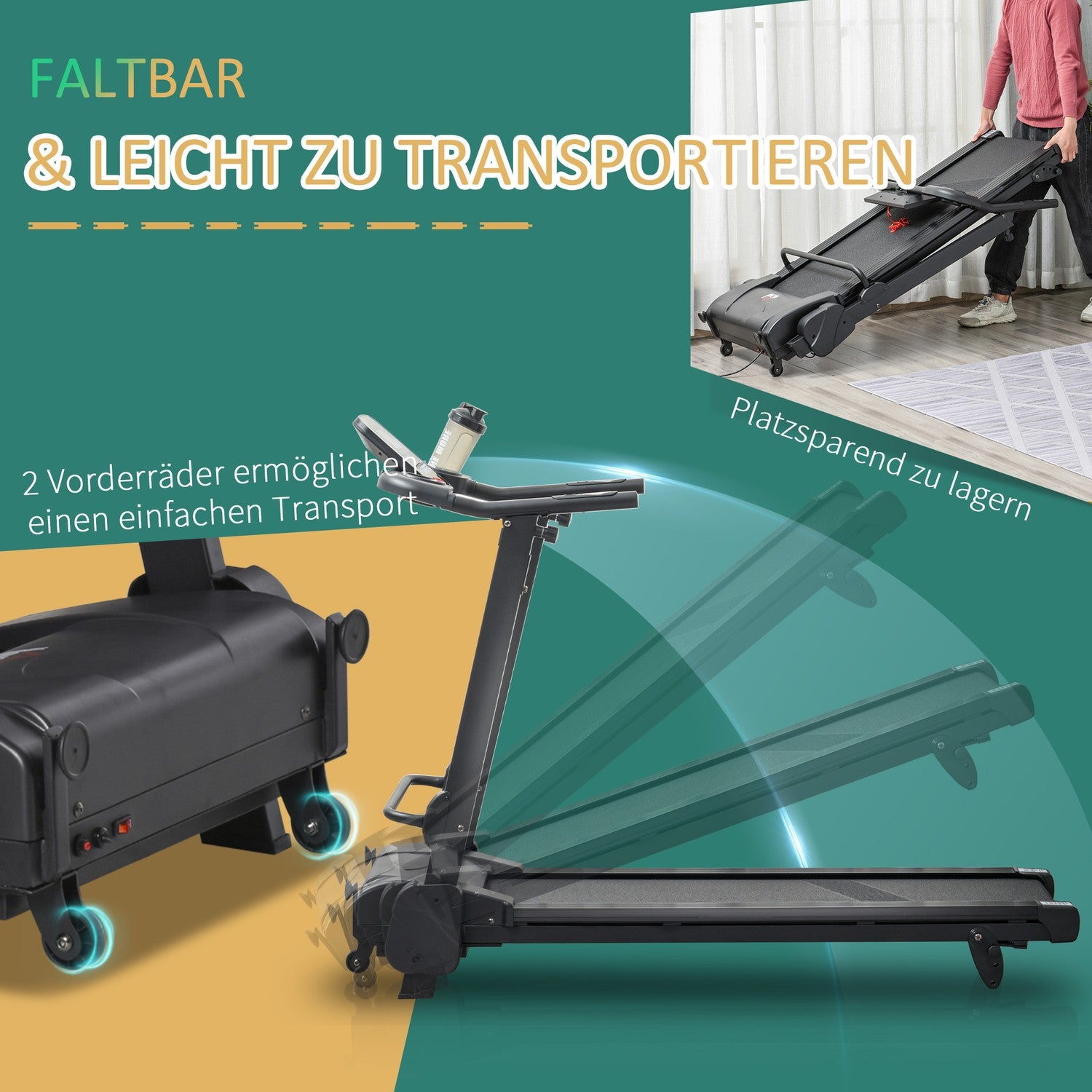 Hopfällbart elektriskt löpband med LCD & MP3, 1-14 Km/H