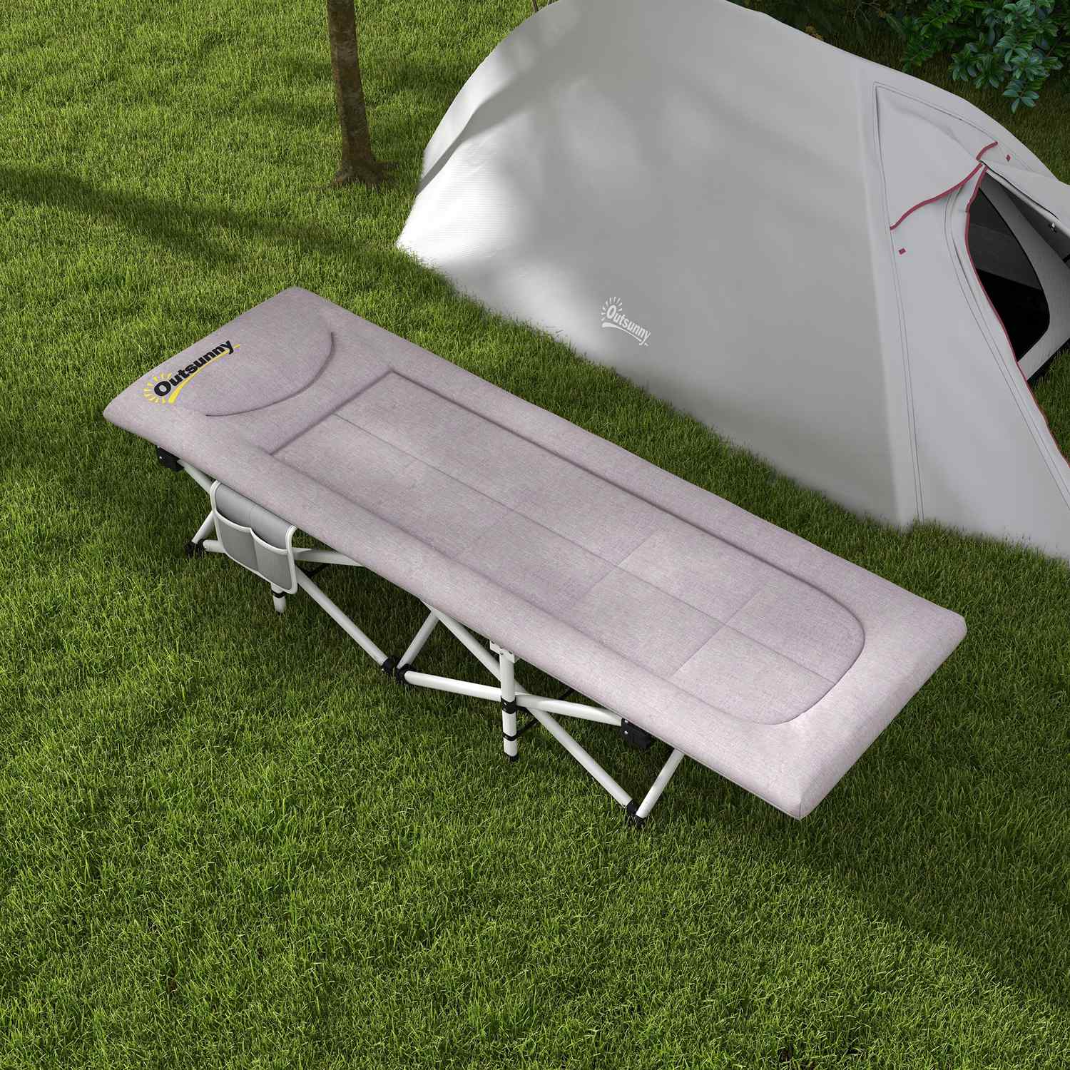 Hopfällbar tältsäng, Oxford Grey – 200 kg Kapacitet, 200x65x42cm