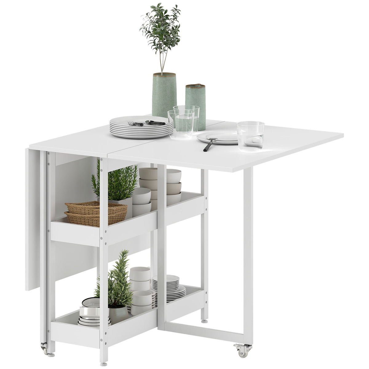 Hopfällbart matbord, industriell design, plats för 4, vitt