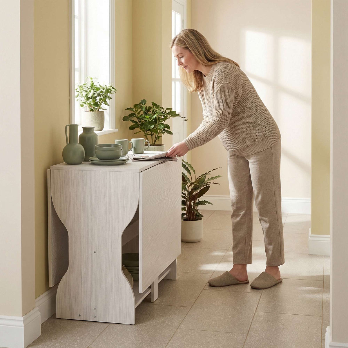 Sammenleggbart spisebord med oppbevaring, plass til 2–4 personer, hvitt, 160 x 60 x 75 cm