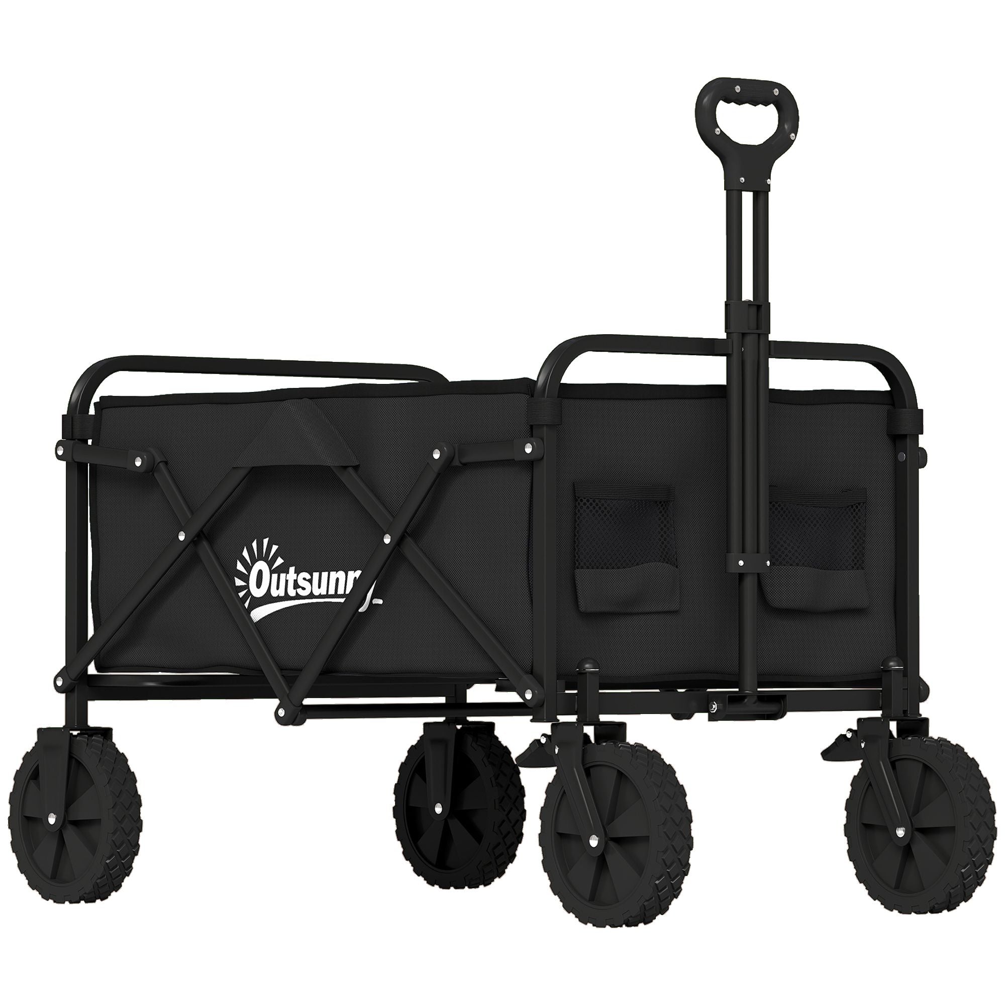 Hopfällbar trädgårdsvagn med justerbart handtag, svart, 80 kg kapacitet