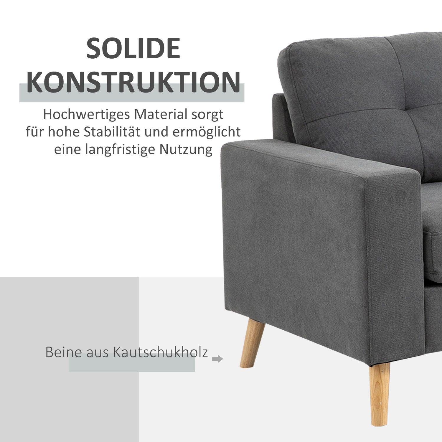 L-Shape grå hörnsoffa, linnelook, säten 3, 93X136X85 Cm