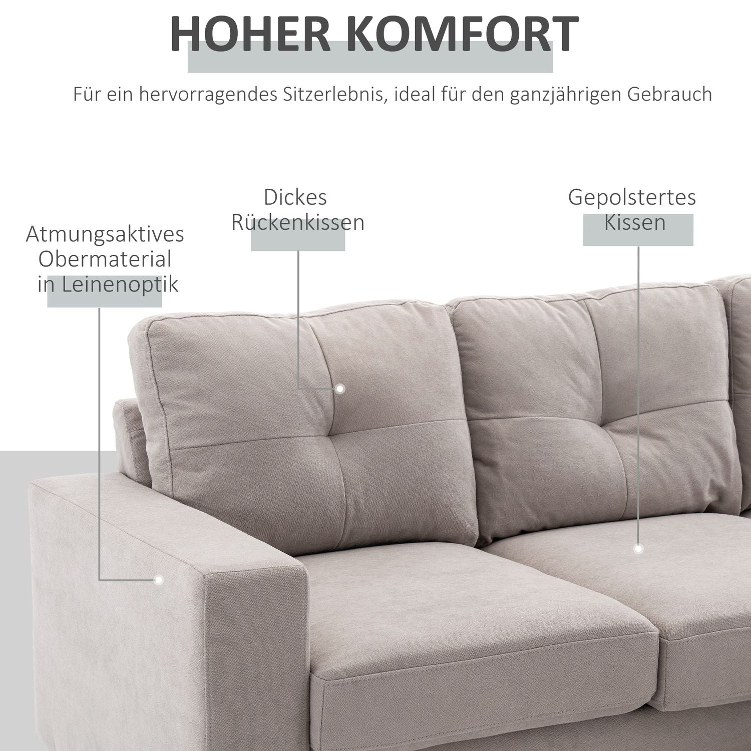 Ljusgrå L-formad hörnsoffa med schäslong, tyg, 3-sits