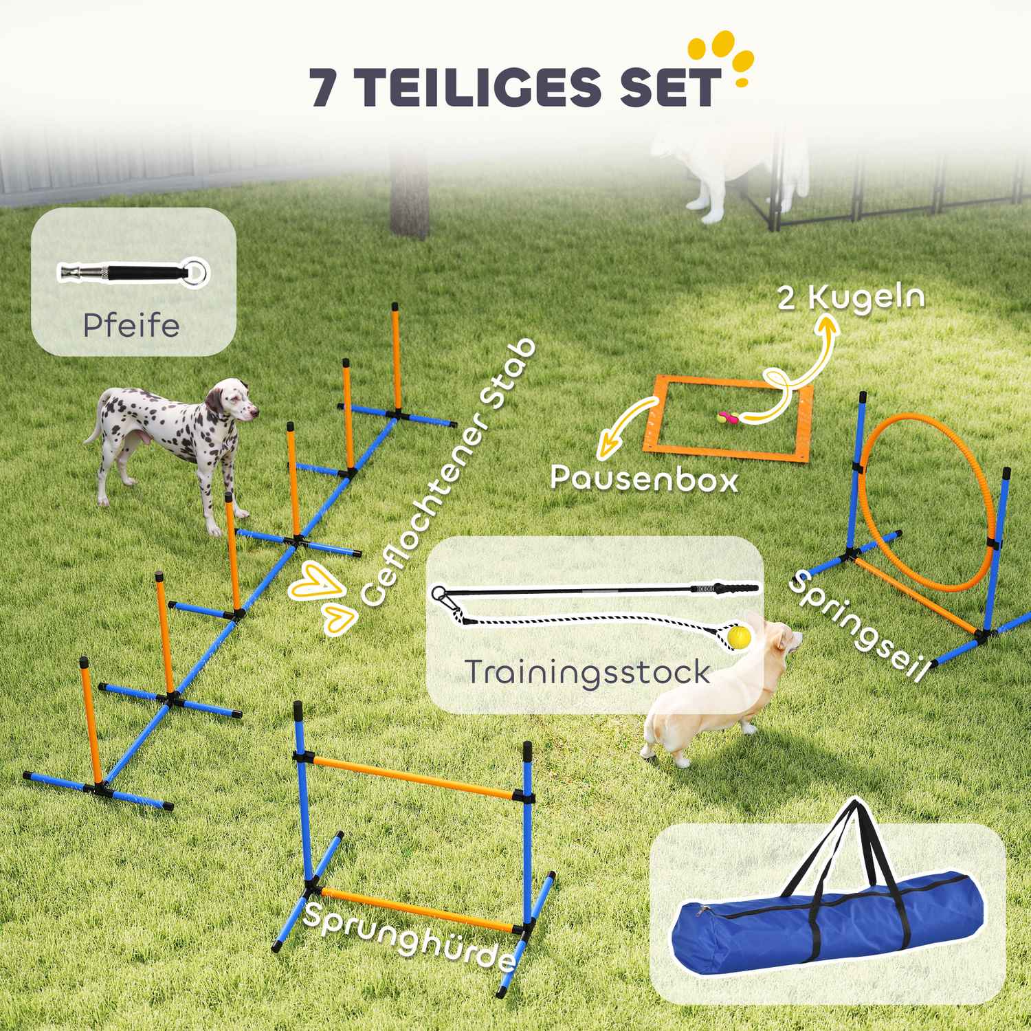 Dog Agility Set, justerbara häckar & slalomstavar, 9 delar
