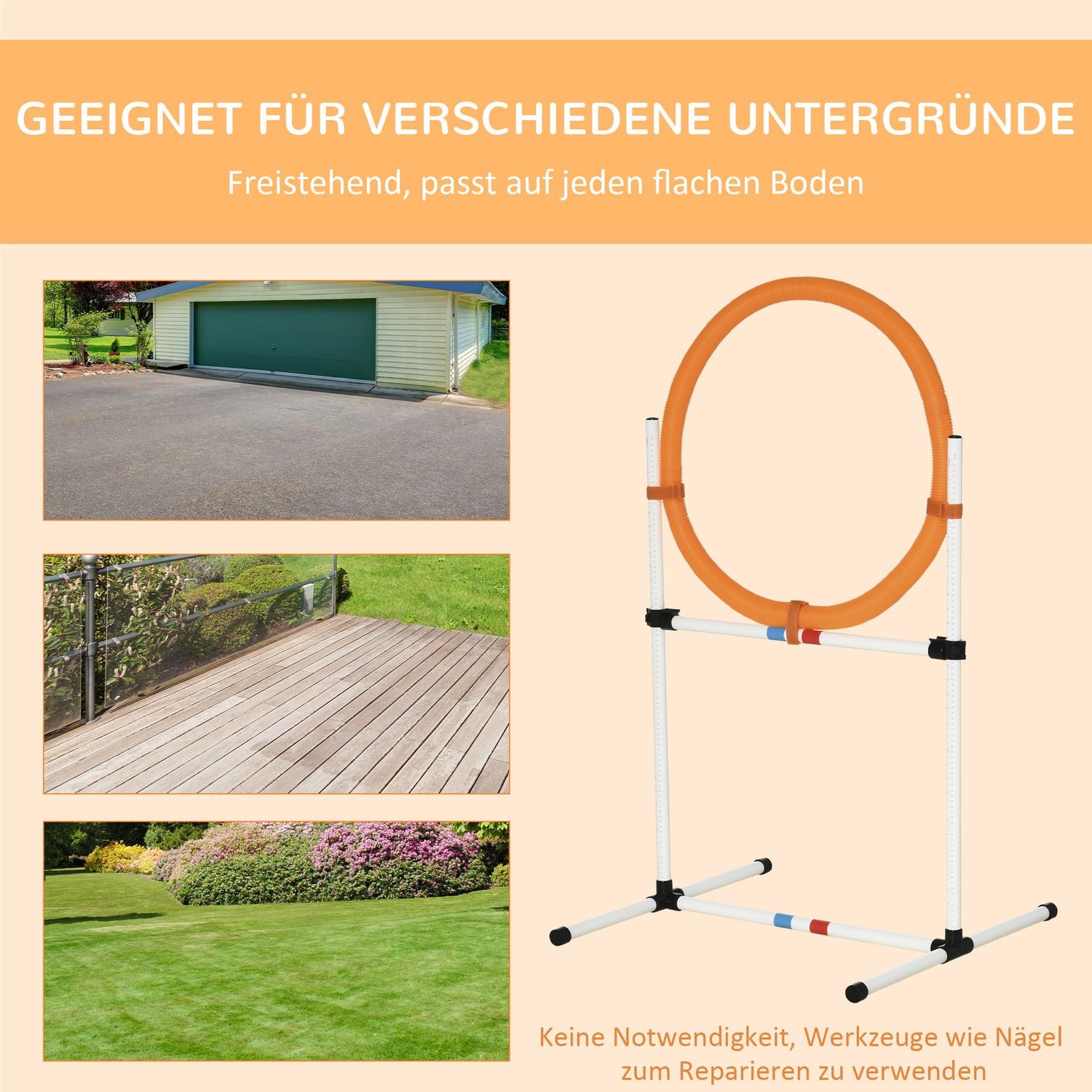 Hund Agility Training Hoppa Ring, Portabel, Vit/Orange