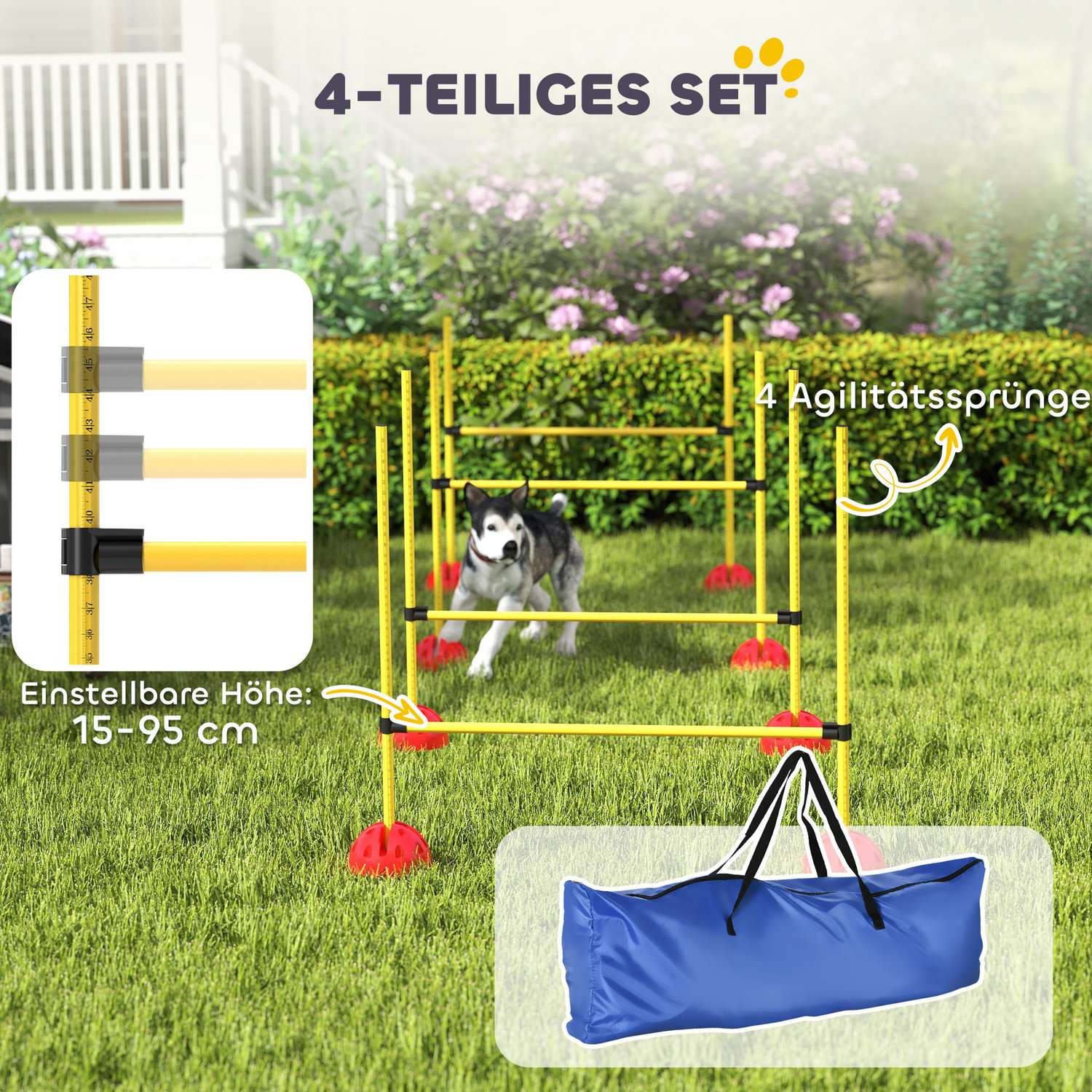 Hund Agility Utrustningsset, 5-delat med justerbara hinder