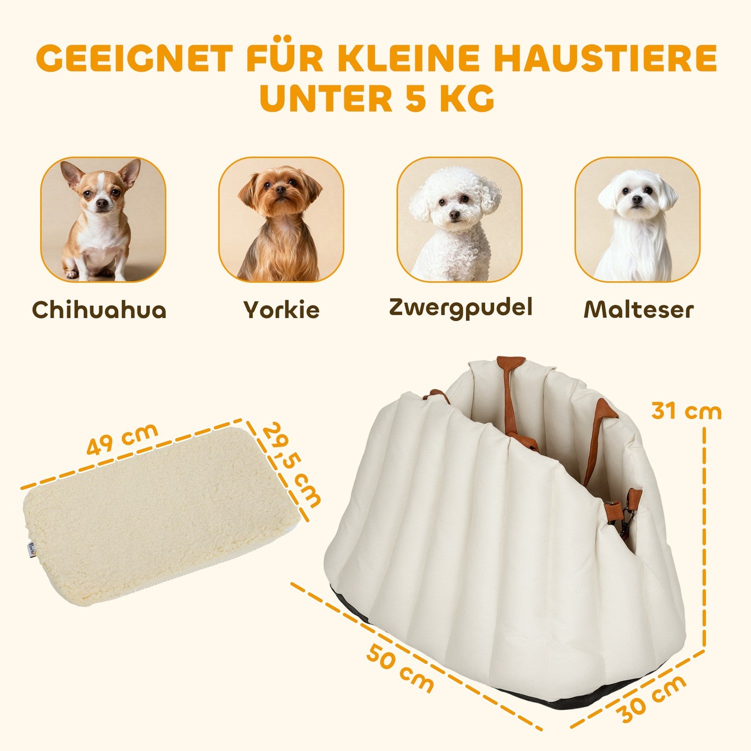 Hundbilsstol och bärsele, Oxfordtyg, För husdjur <5kg