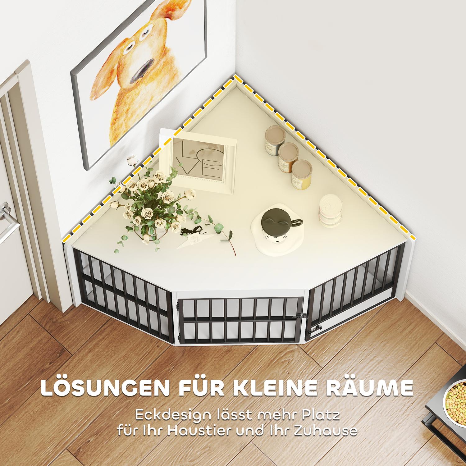 Hundbur med matningsdörr, MDF och metall, vit