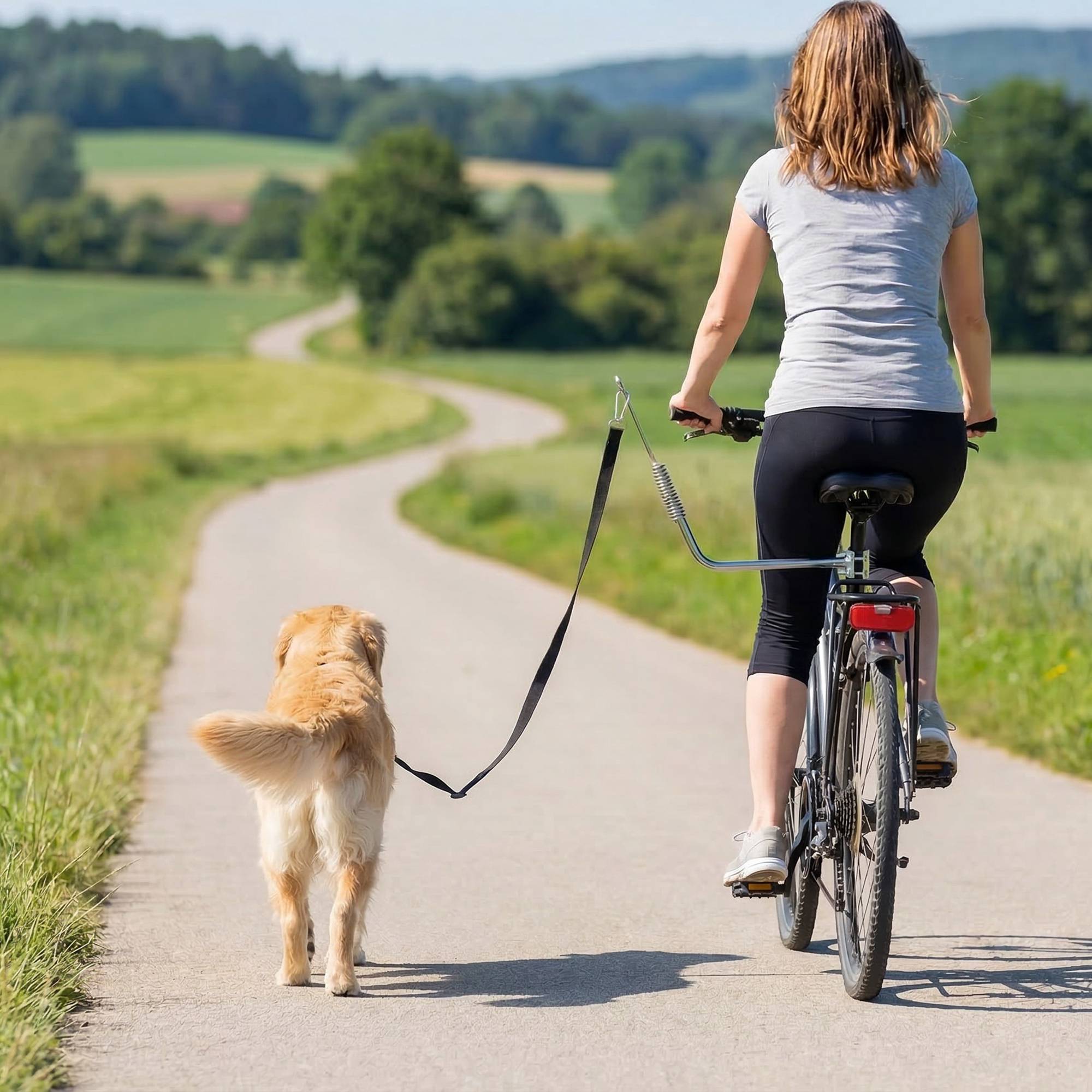 Hundcykelkoppel med stötdämpare, justerbart, silver/svart