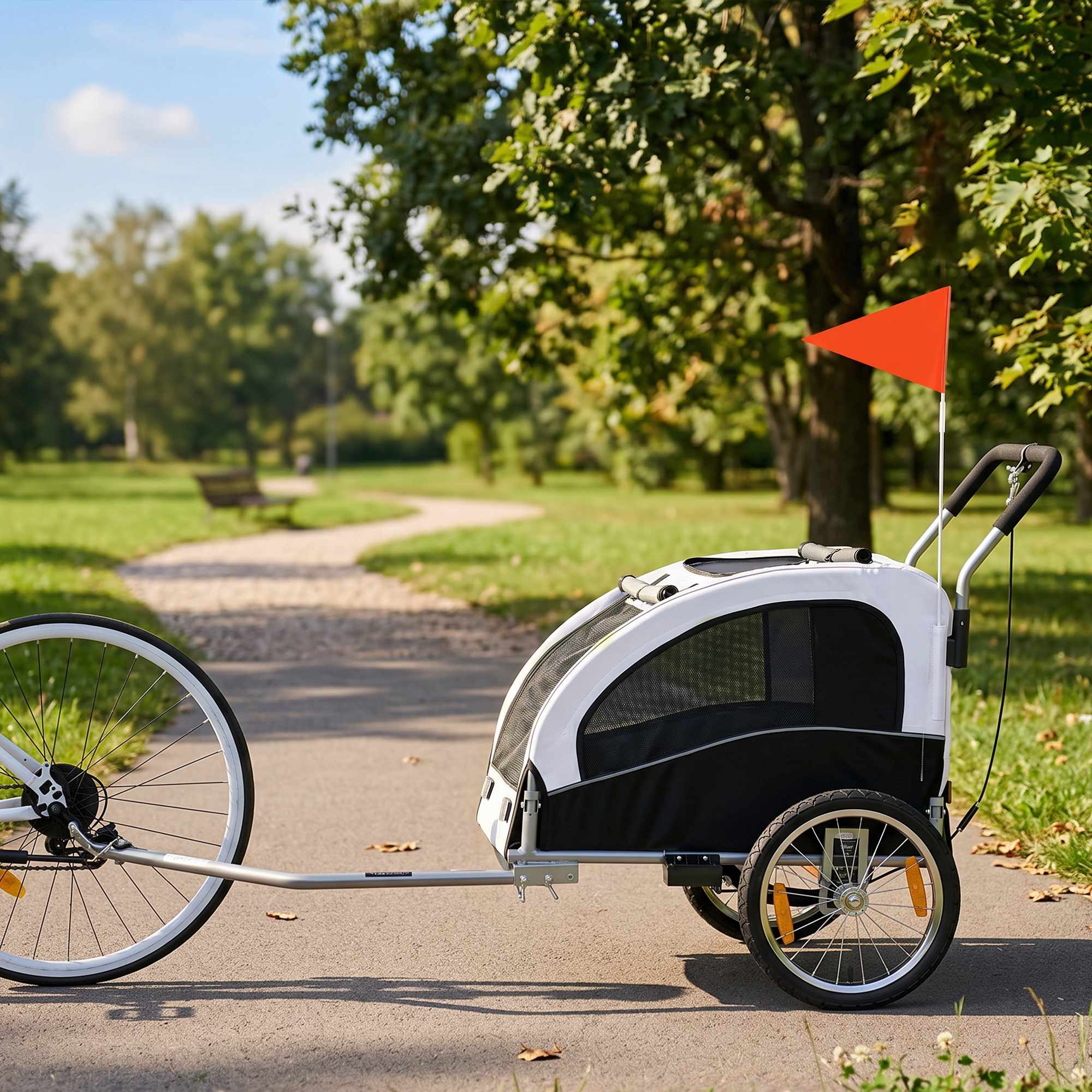 Hundcykelkärra/barnvagn, 2-i-1, Upp till 20 kg, Vit