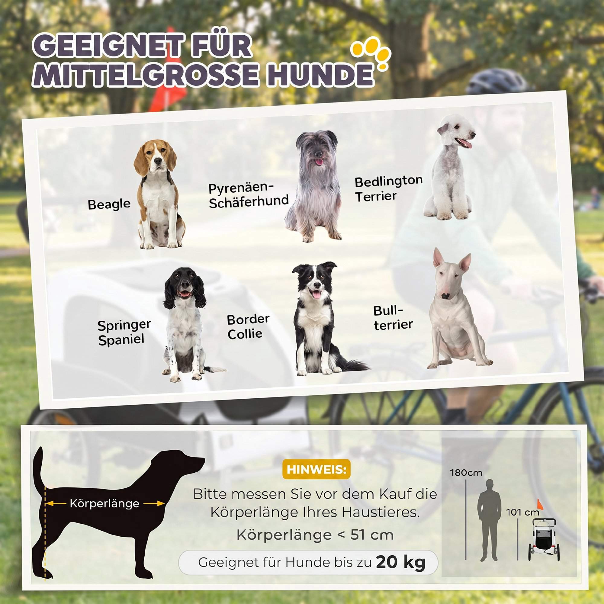 Hundcykelkärra/barnvagn, 2-i-1, Upp till 20 kg, Vit