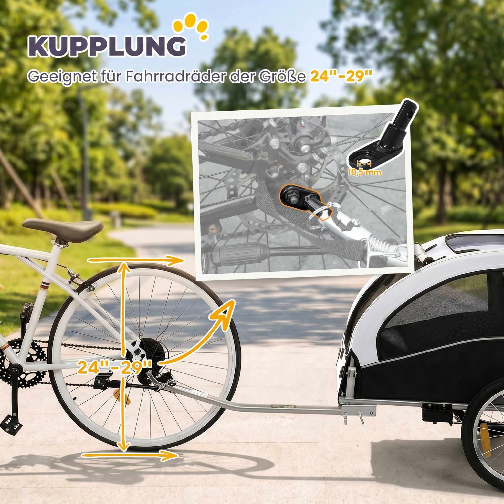 Hundcykelkärra/barnvagn, 2-i-1, Upp till 20 kg, Vit