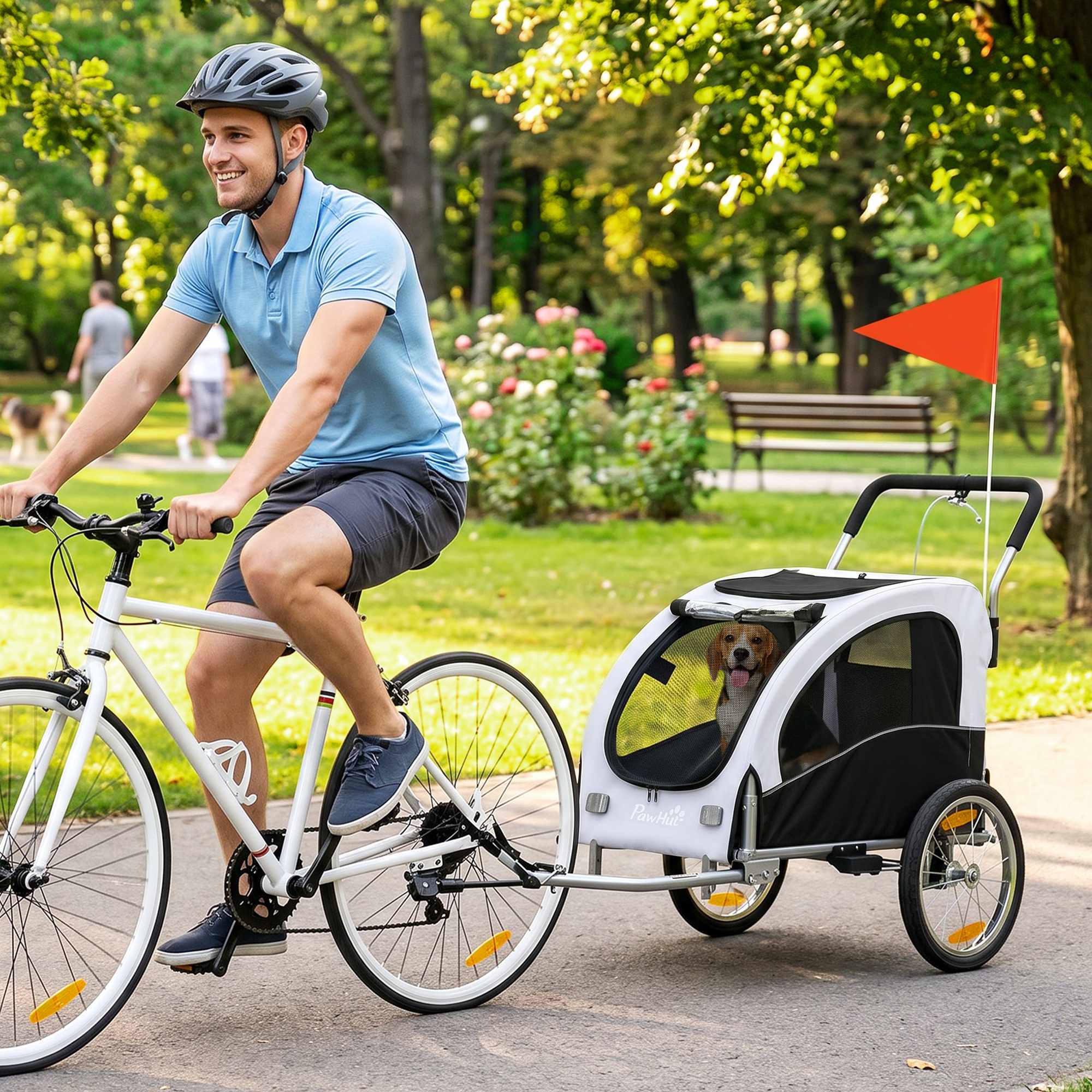 Hundcykelkärra/barnvagn, 2-i-1, Upp till 20 kg, Vit