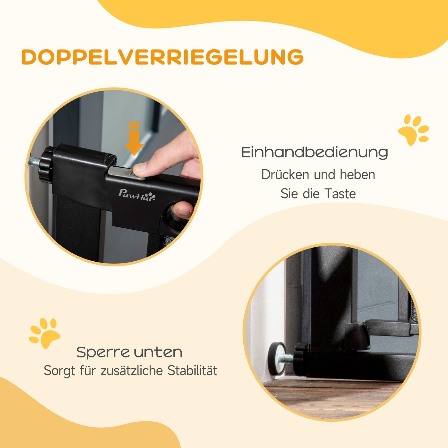 Dog Gate, No Drill, Auto-Close, Stål, 75-103 Cm, Svart