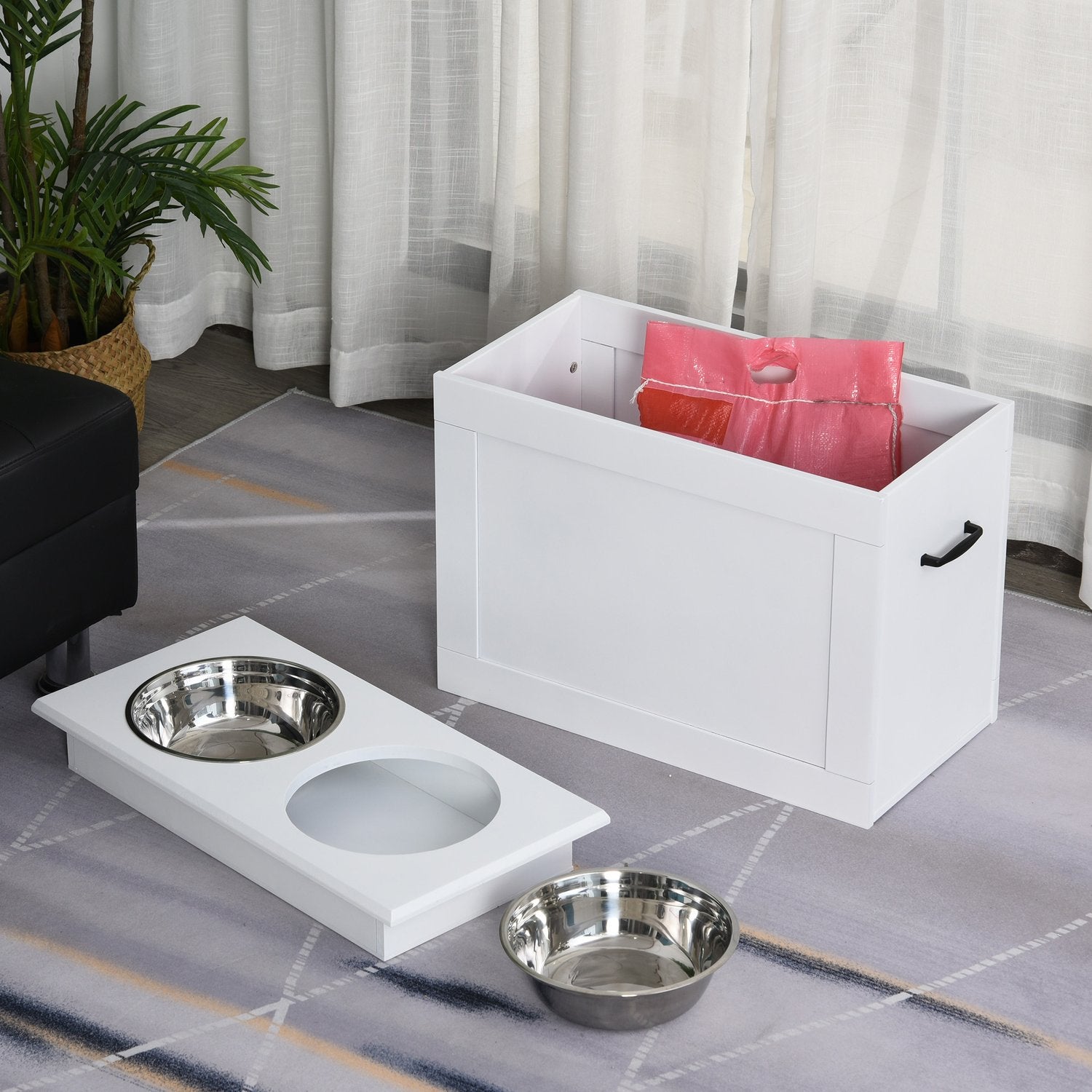 Hundfoderstation med förvaring – Vit, 60x30x41cm