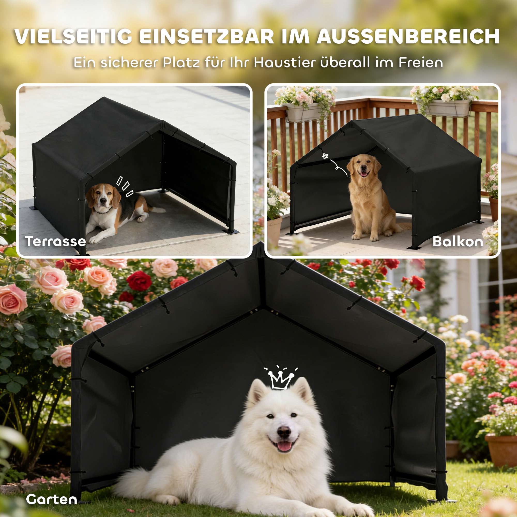 Hundkoja för utomhusbruk med UV-beständigt tak, 125x110x93 cm