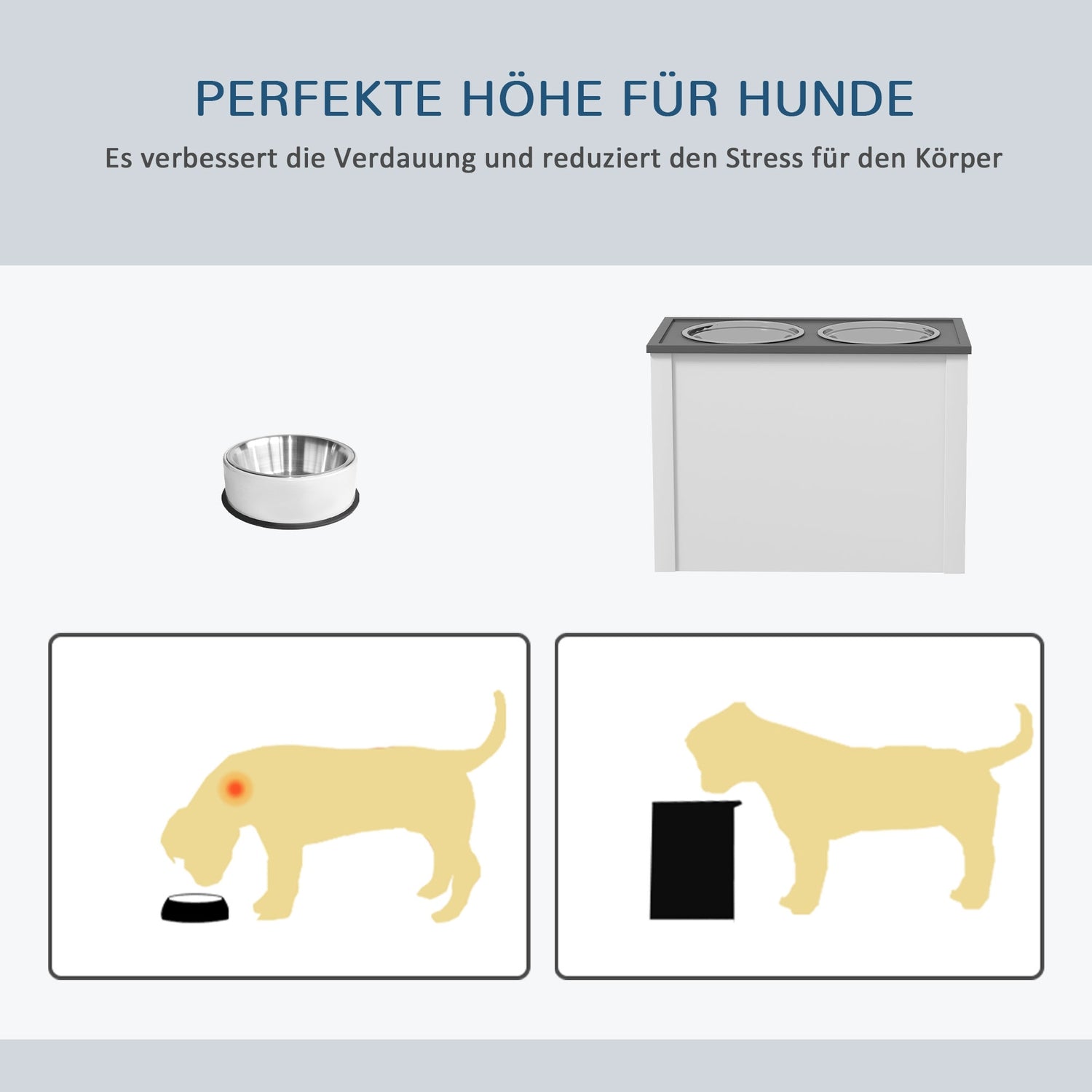 Hundfoderstation med förvaring & 2L skålar - Vit