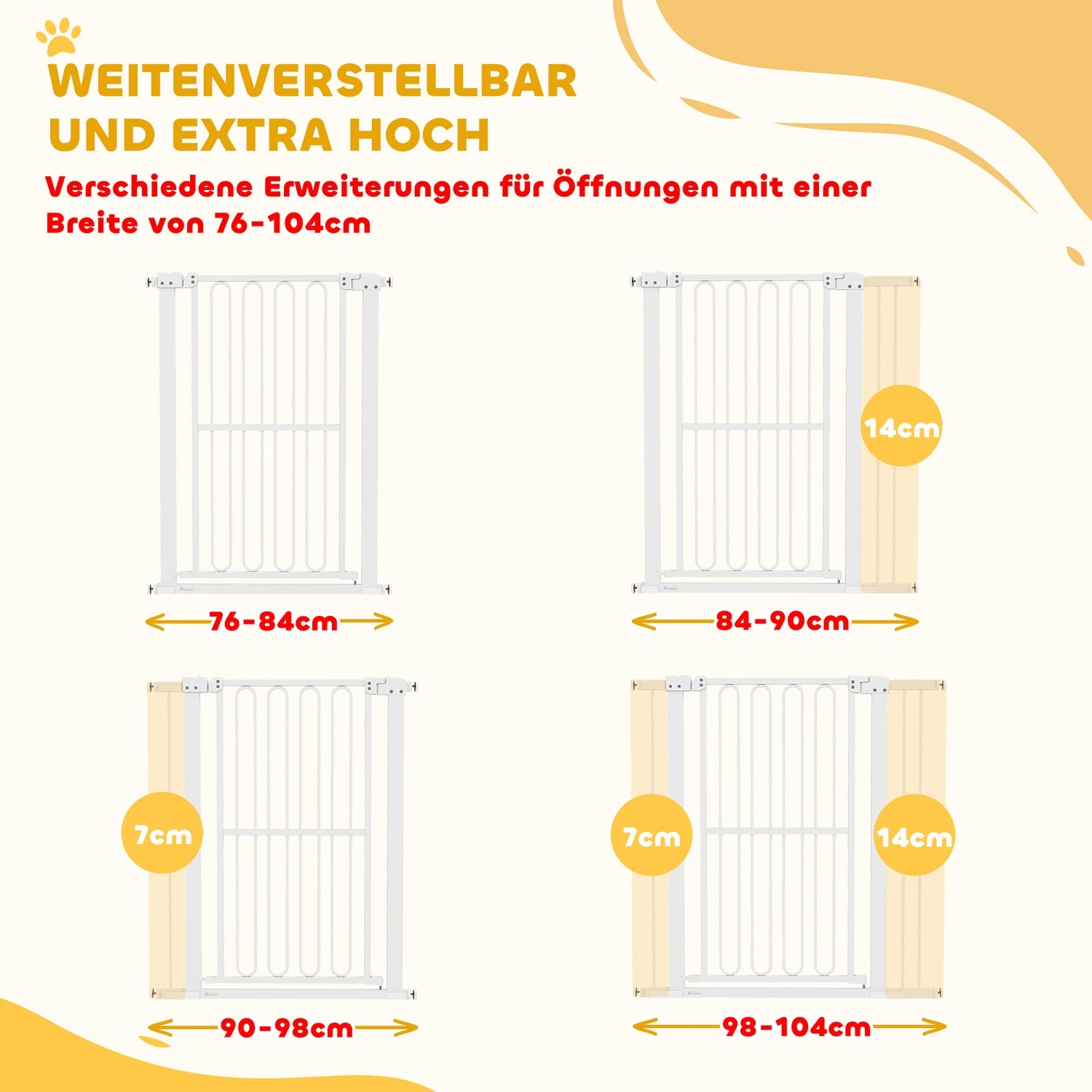 Hundskyddsgrind i vit stål – 76-104 cm, ingen borrinstallation