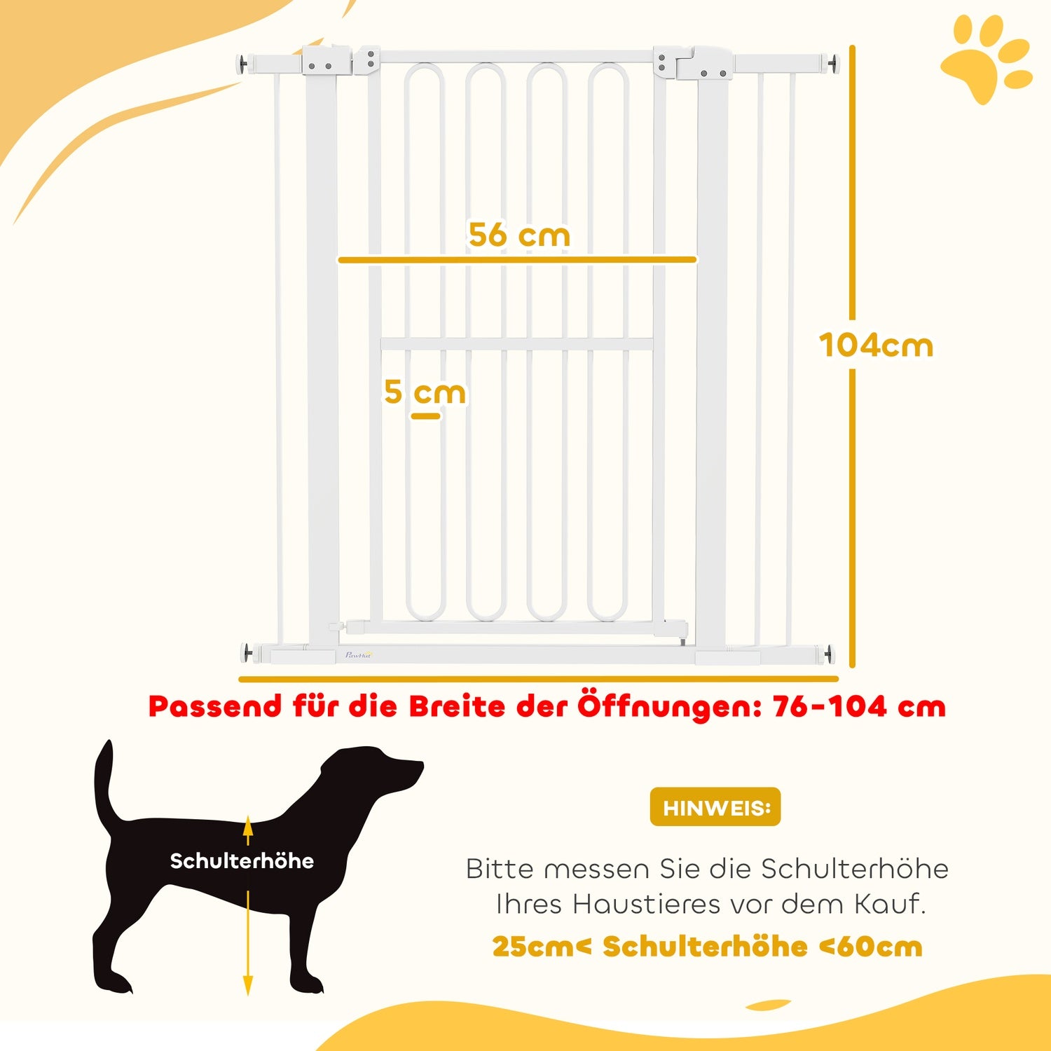 Hundskyddsgrind i vit stål – 76-104 cm, ingen borrinstallation