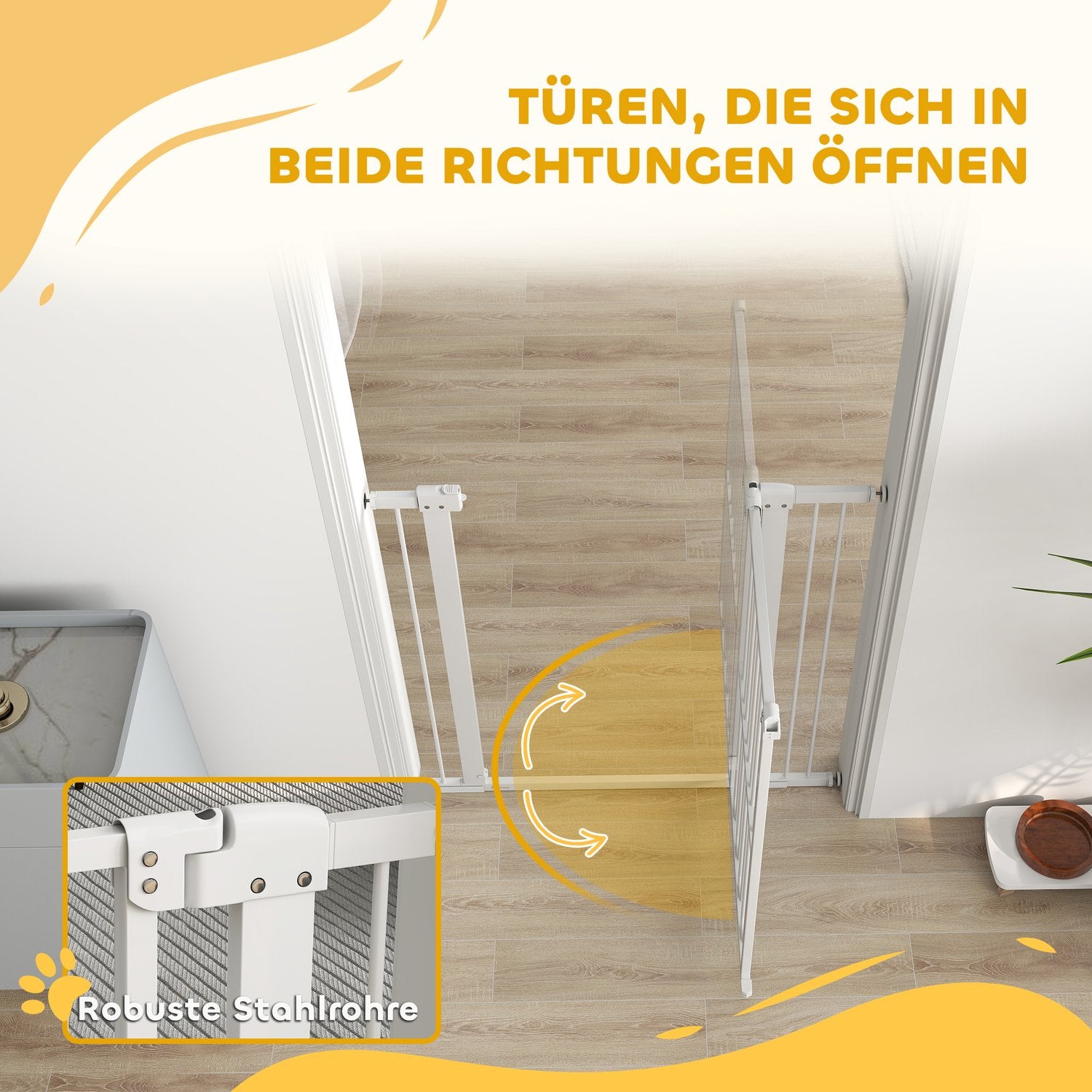 Hundskyddsgrind i vit stål – 76-104 cm, ingen borrinstallation