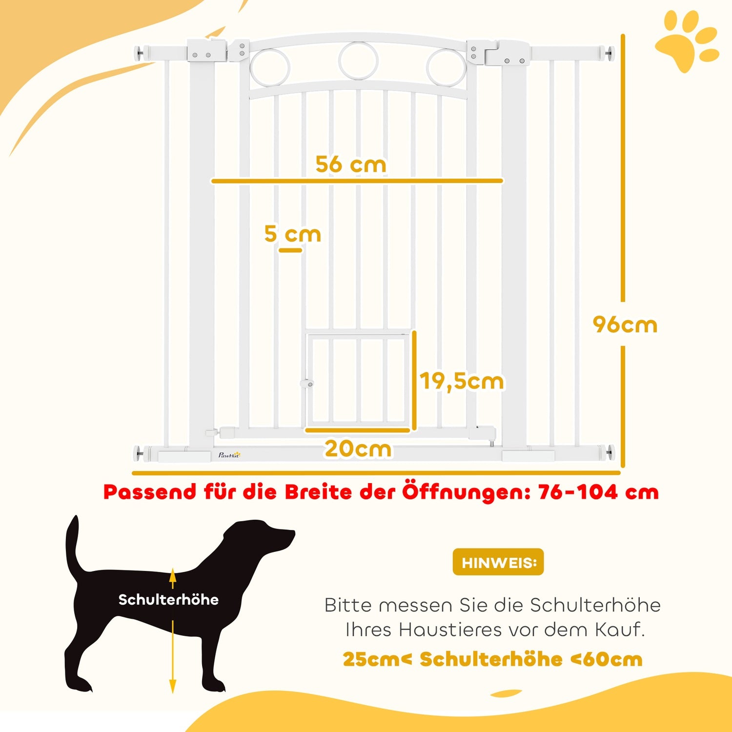 Hundskyddsgrind med kattdörr, Justerbar 76-104 cm, Borrfritt stål