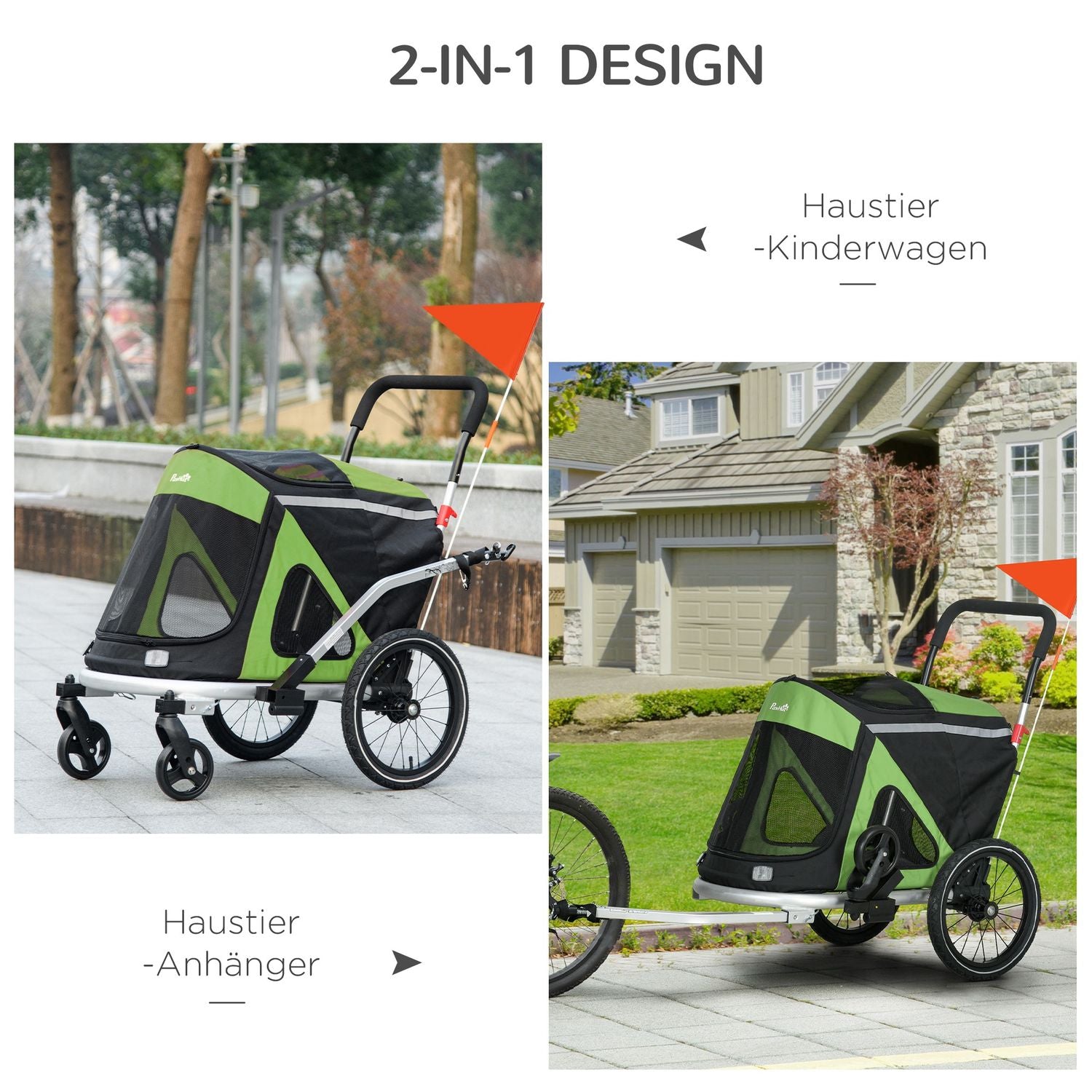 Hundcykelvagn & Buggy, säkerhetskoppel upp till 20 kg, grön
