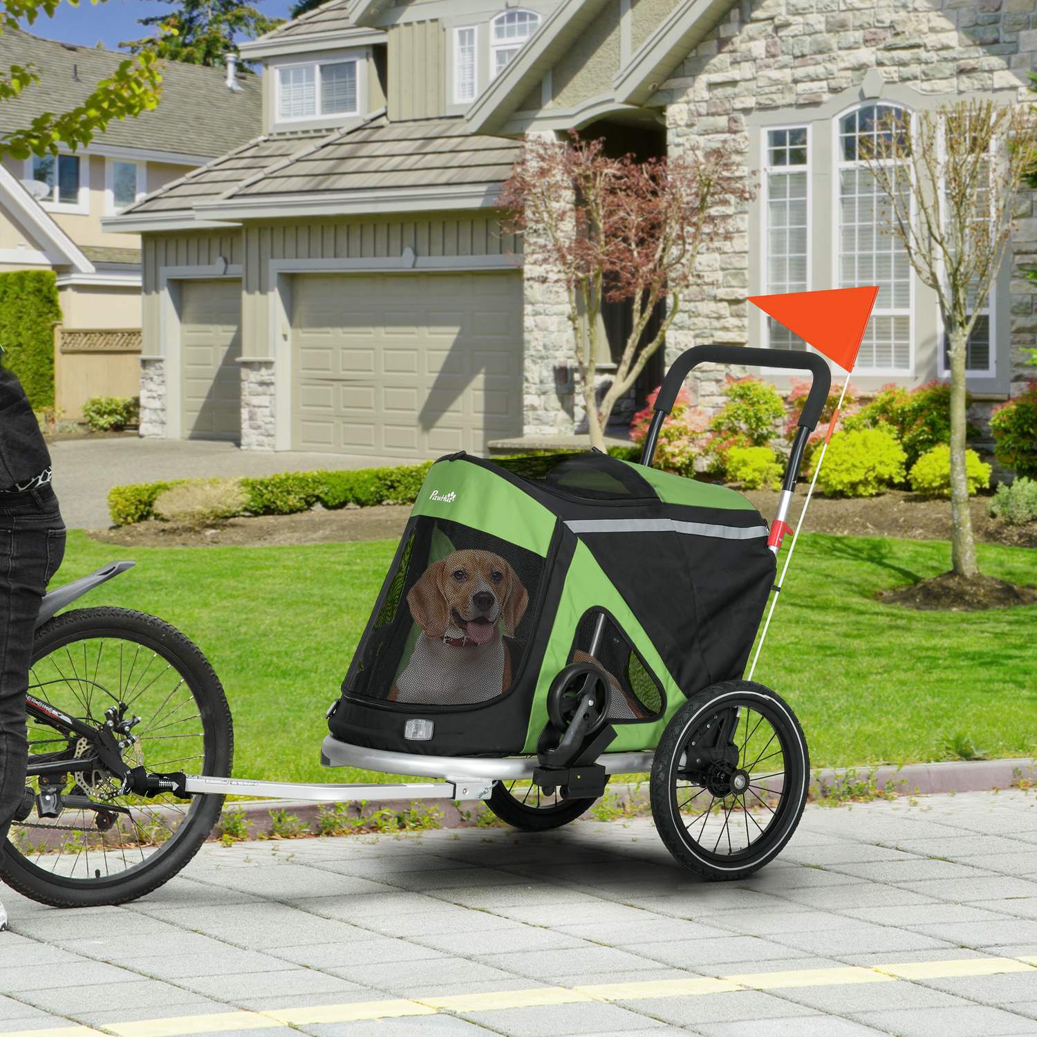 Hundcykelvagn & Buggy, säkerhetskoppel upp till 20 kg, grön