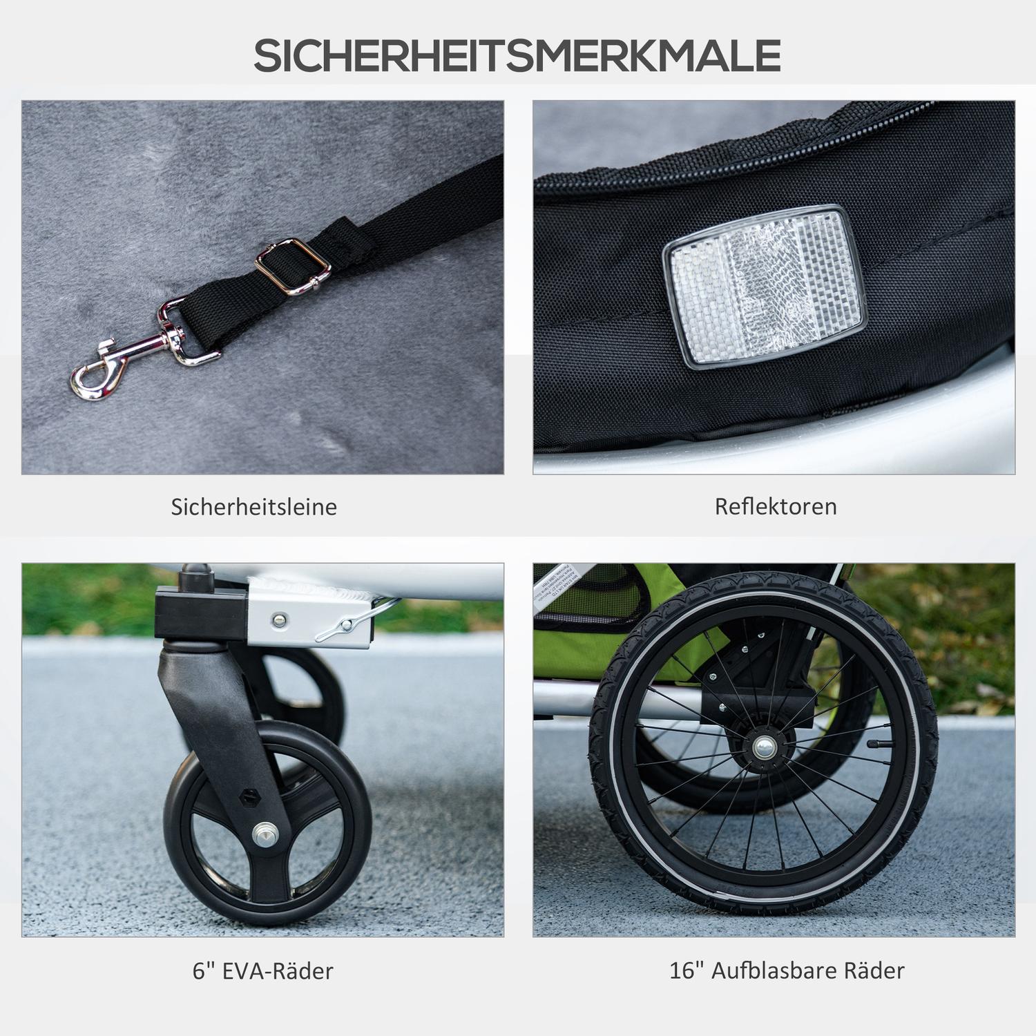 Hundcykelvagn & Buggy, säkerhetskoppel upp till 20 kg, grön