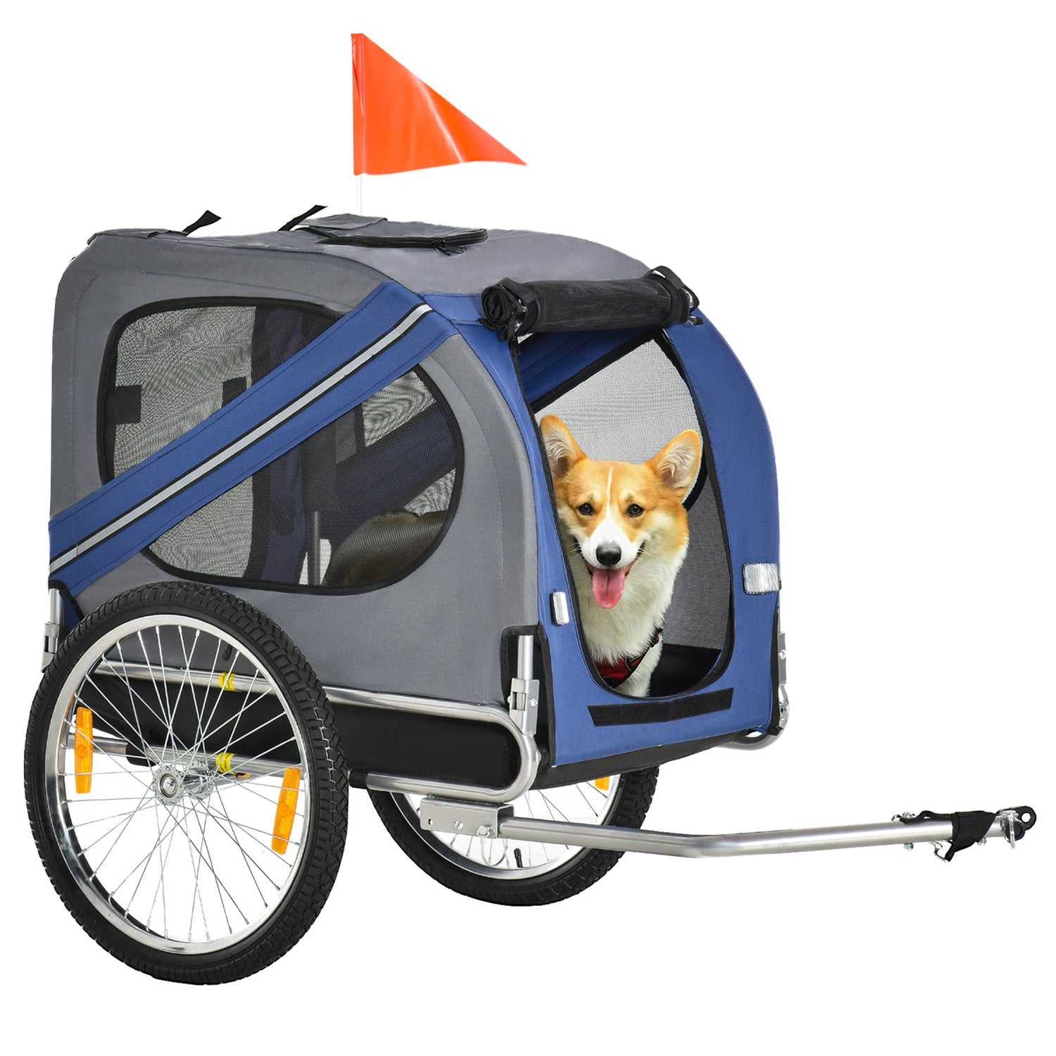 Hundcykelvagn, Oxford-tyg, blå, regnskydd