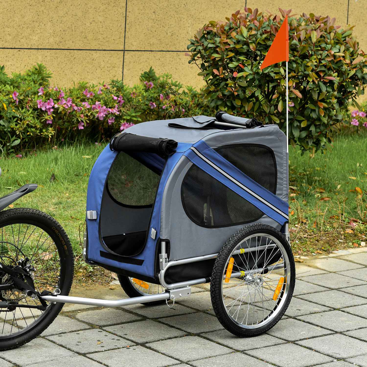 Hundcykelvagn, Oxford-tyg, blå, regnskydd