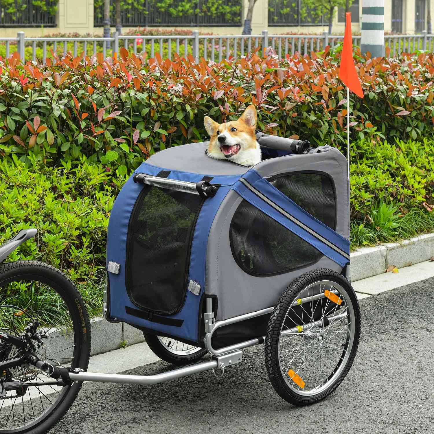 Hundcykelvagn, Oxford-tyg, blå, regnskydd