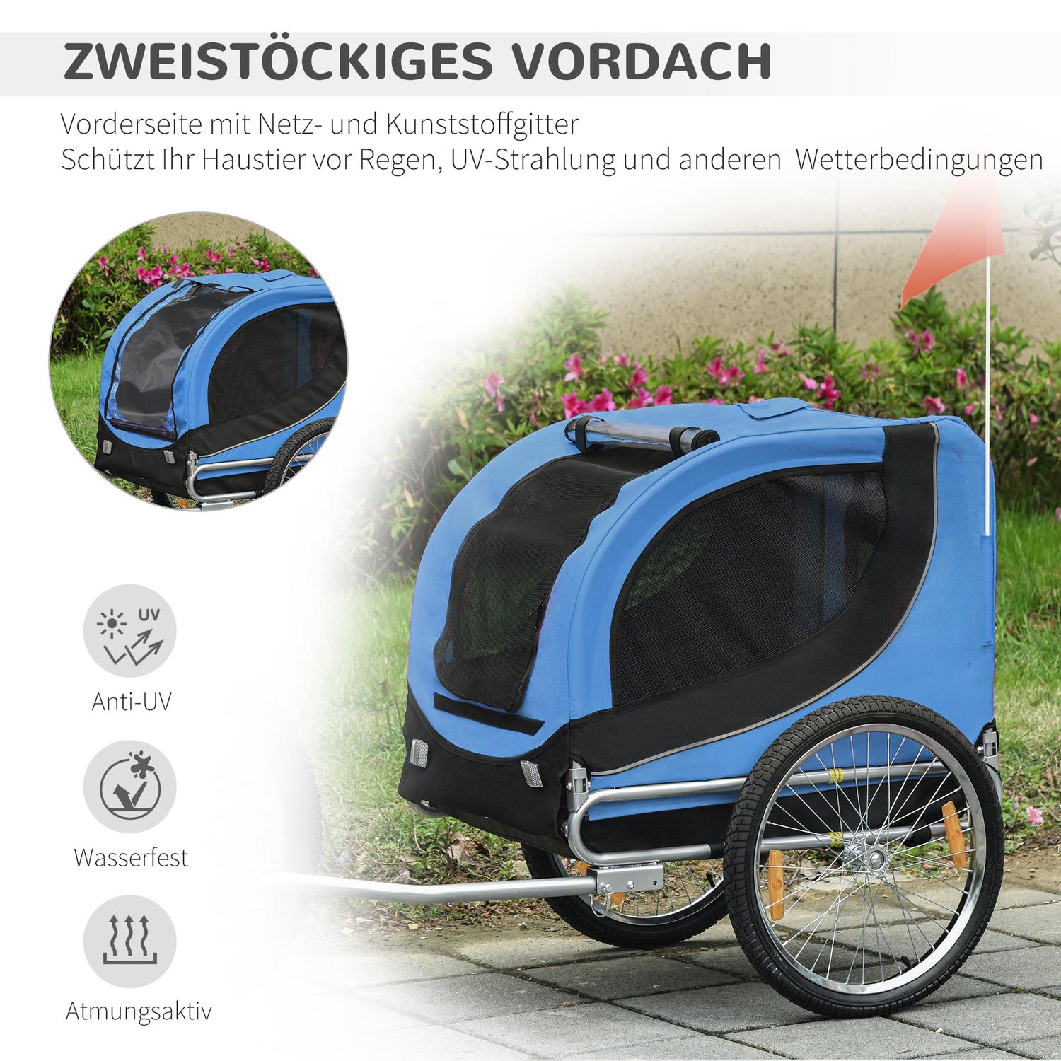 Hundcykelvagn, Blå/Svart, 130x73x90cm Transporter