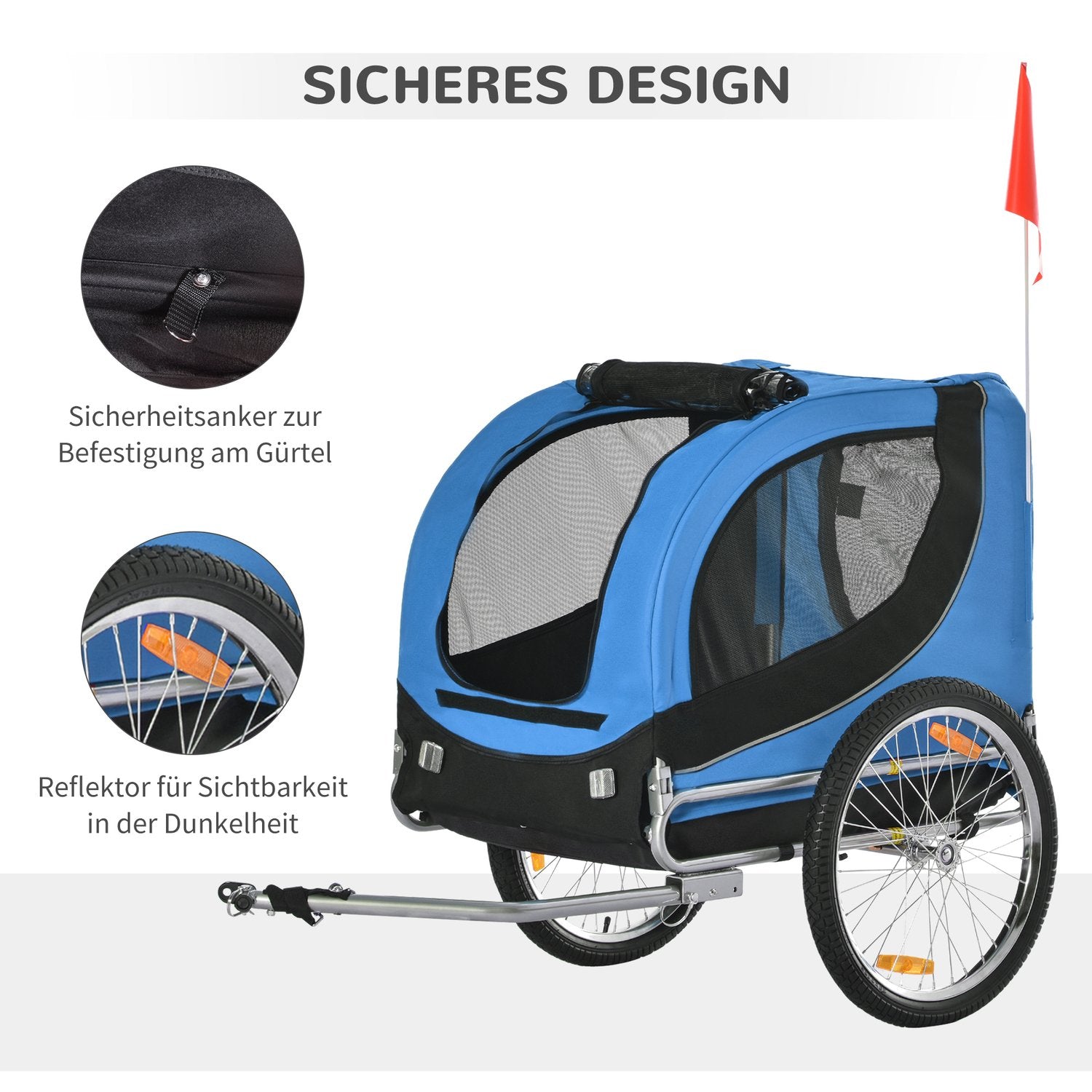 Hundcykelvagn, Blå/Svart, 130x73x90cm Transporter