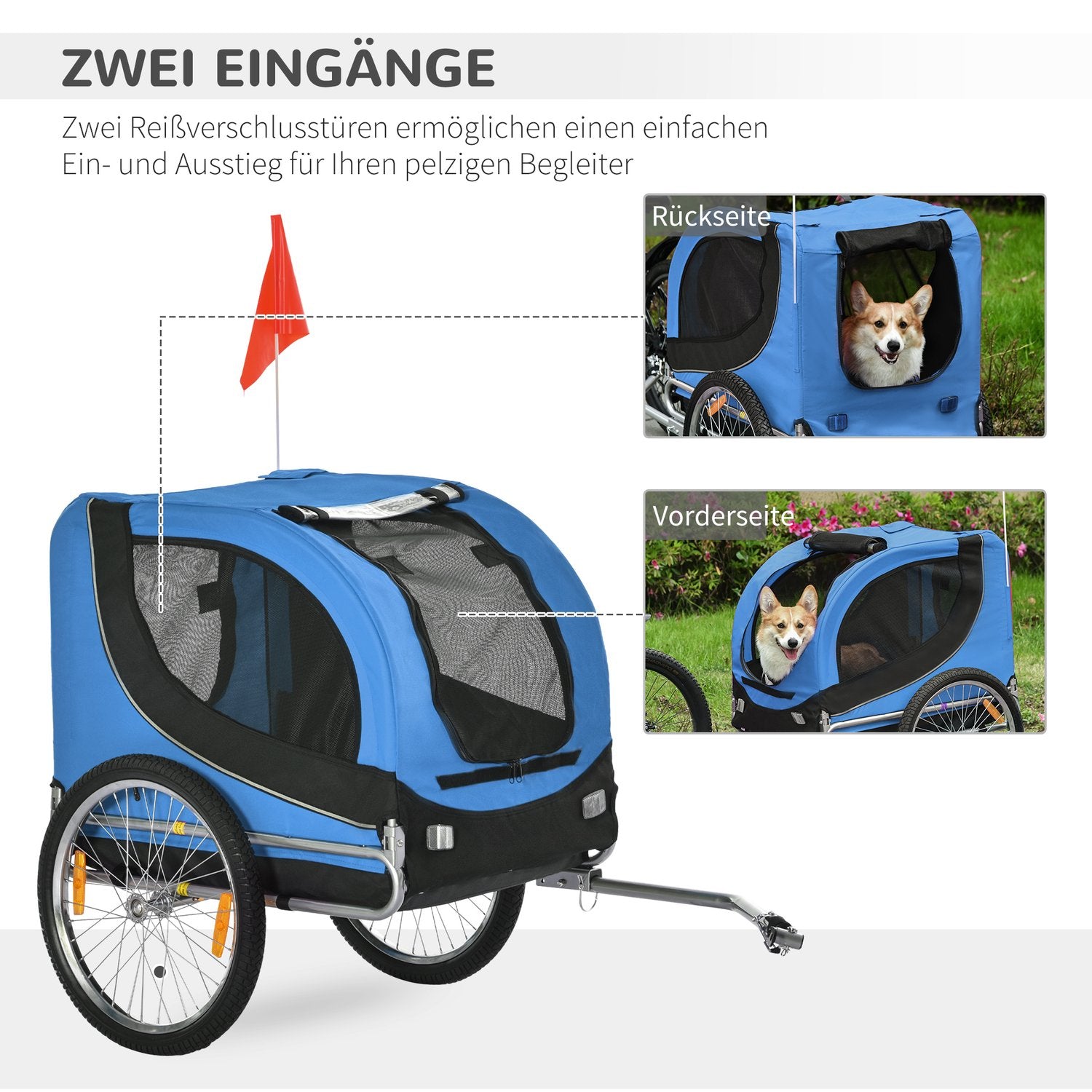 Hundcykelvagn, Blå/Svart, 130x73x90cm Transporter