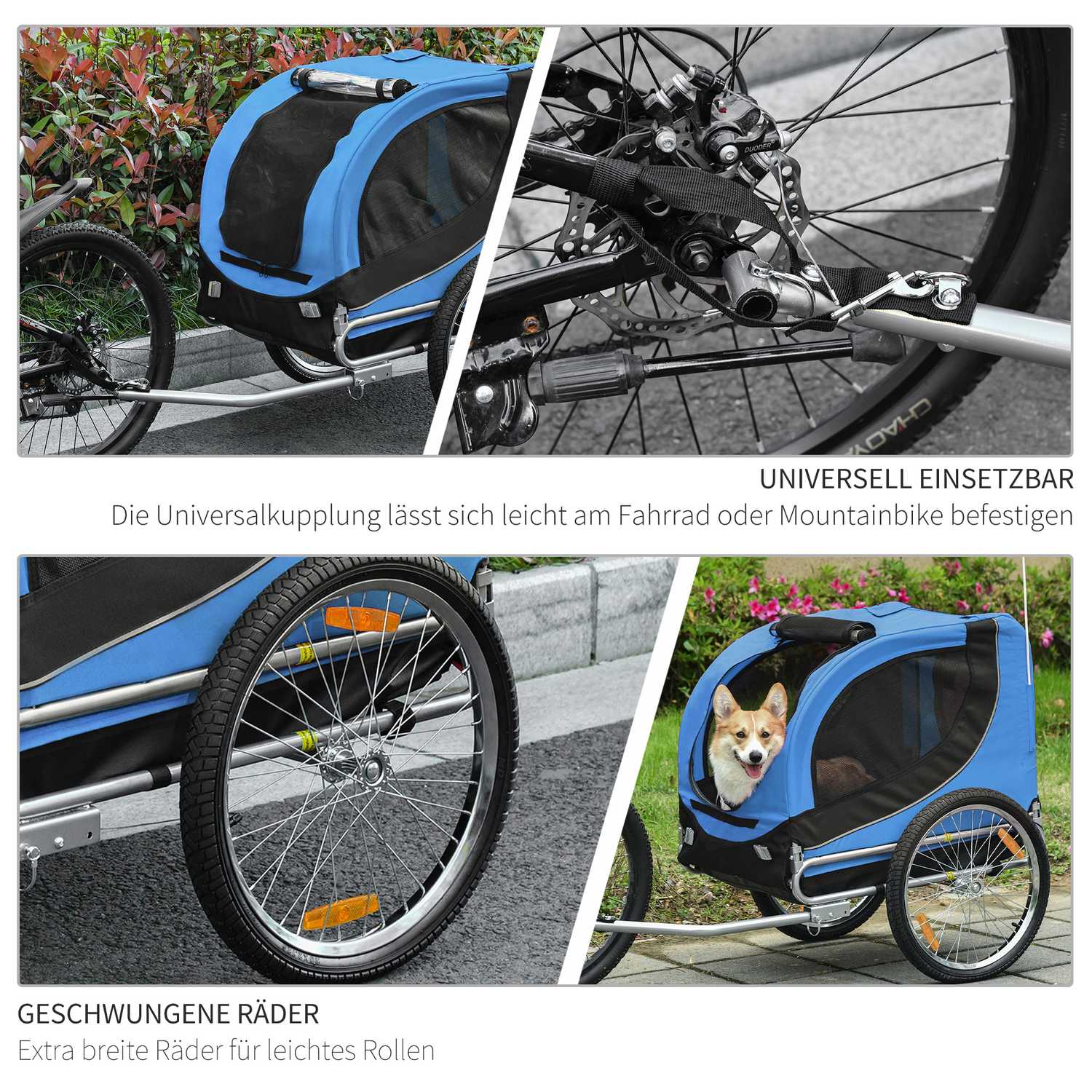 Hundcykelvagn, Blå/Svart, 130x73x90cm Transporter