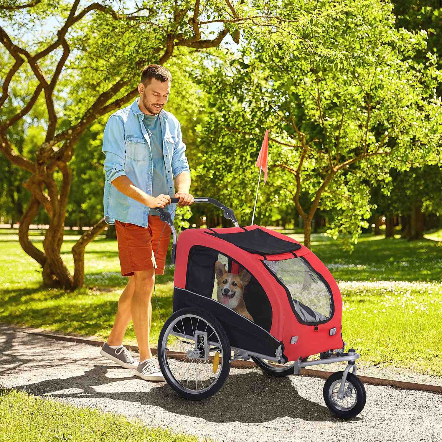 Hundcykelvagn – Röd & Svart, 155 x 83 x 108 cm