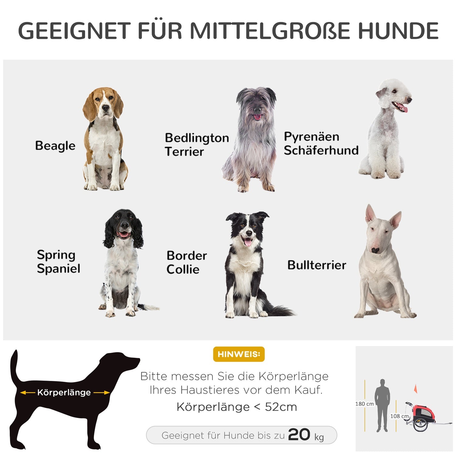 Hundcykelvagn – Röd & Svart, 155 x 83 x 108 cm