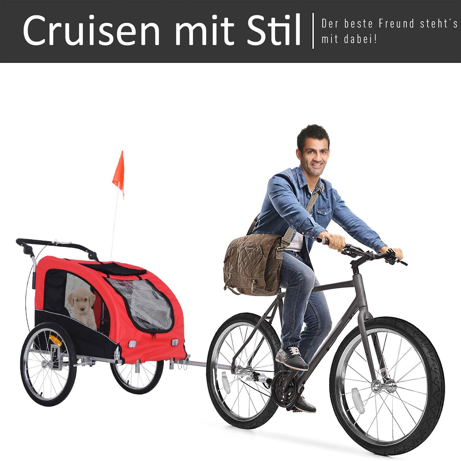Hundcykelvagn – Röd & Svart, 155 x 83 x 108 cm