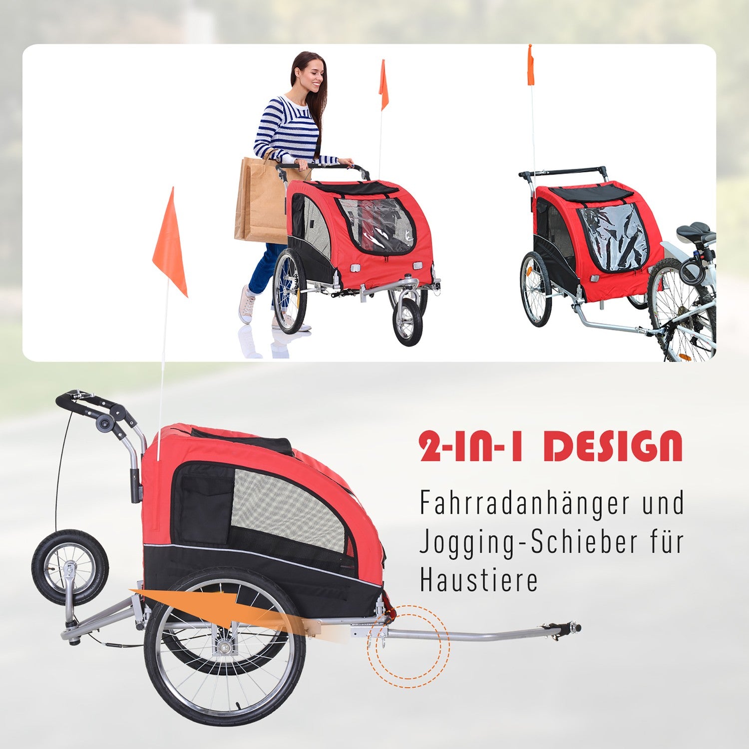 Hundcykelvagn – Röd & Svart, 155 x 83 x 108 cm